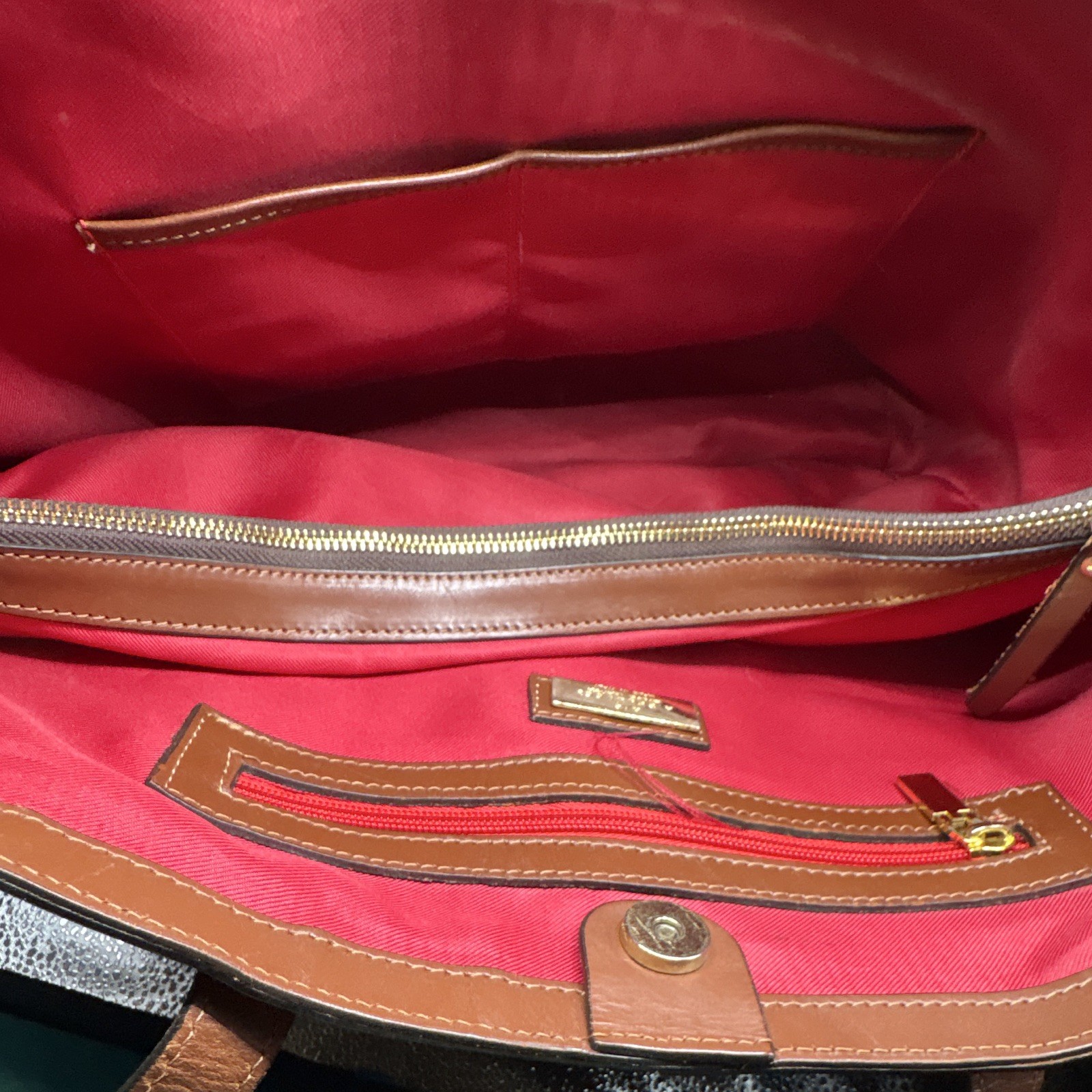 A. Bellucci Brown Tote Red Lining Zip & Magnetic Closure Inner Pockets Italy