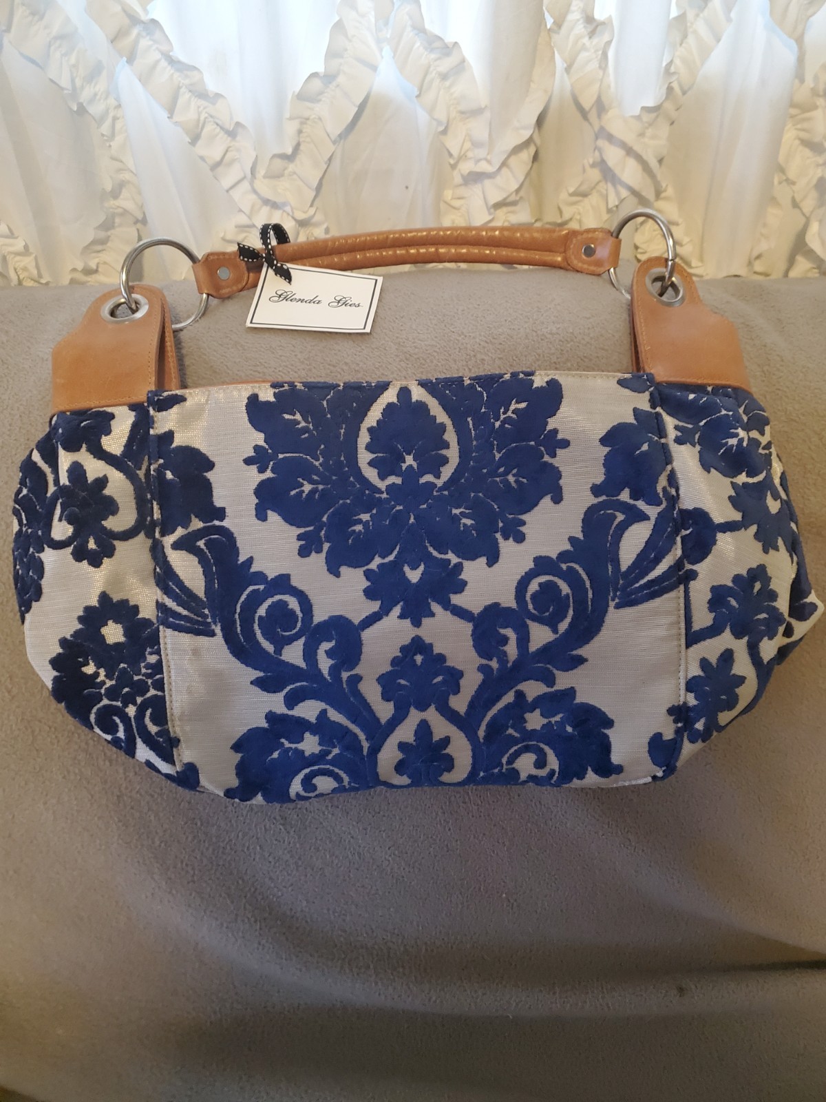 Glenda Gies Large Persian Blue Chenille Mosaic Handbag New With Tags