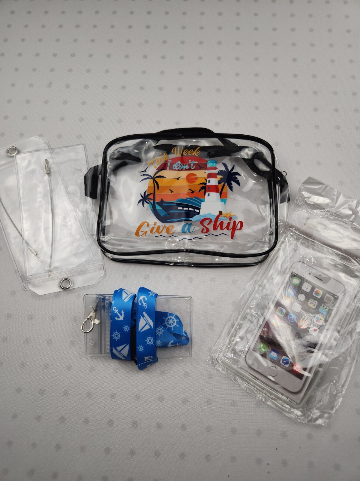 Cruise Essentials Bundle Clear Bag Waterproof Phone Pouch Lanyard ID Luggage tag