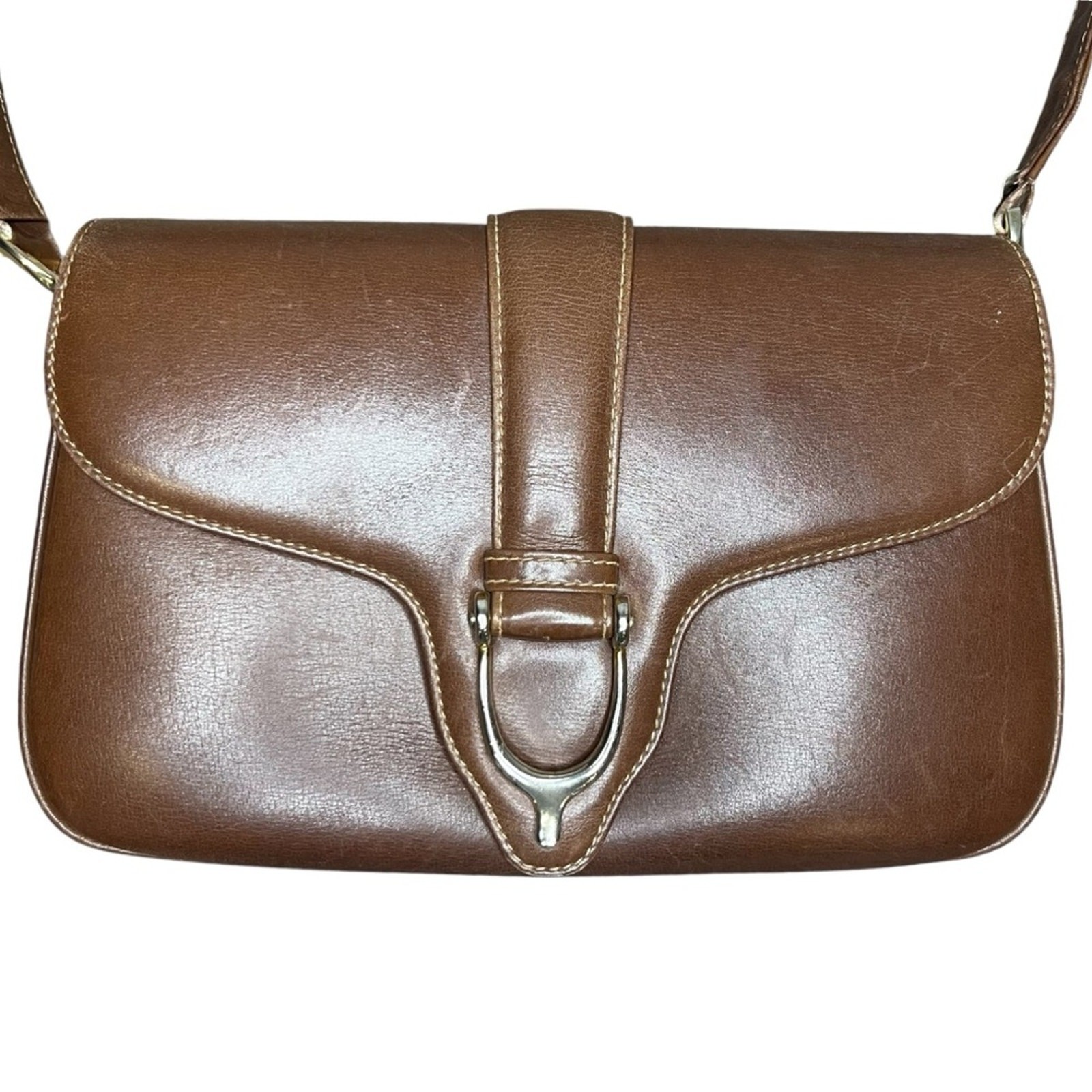 Gucci Horse-Bit Brown Smooth Calfskin Leather Vintage Shoulder Bag