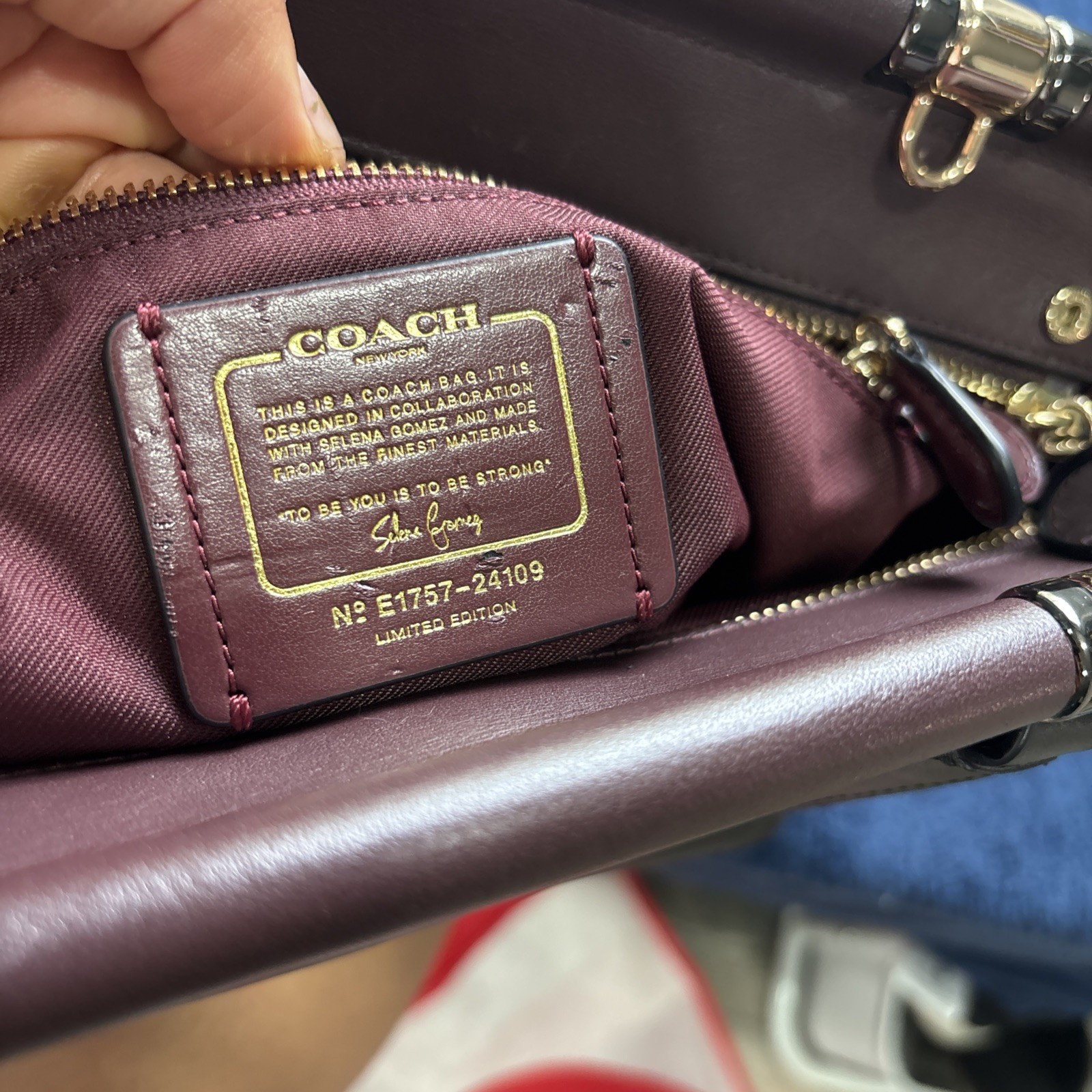 Coach Grace Selena Gomez Satchel Crossbody Bag Black Burgundy Leather 24109