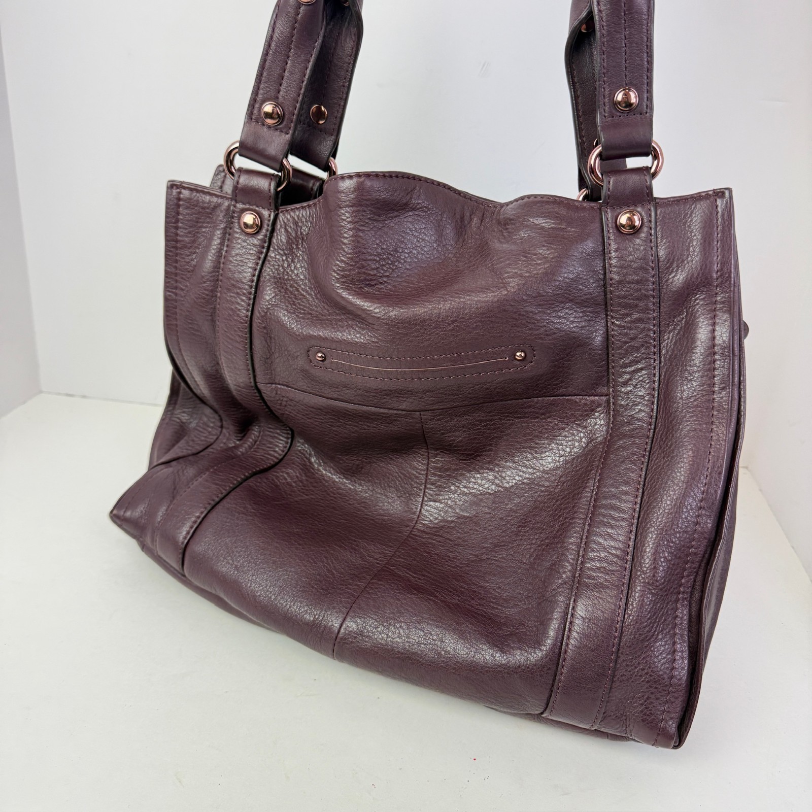 B Makowsky Burgundy Purple Large Hobo Purse Handbag Genuine Leather Slouchy EUC