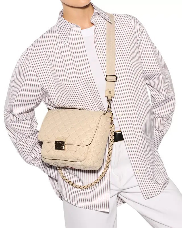 MZ WALLACE Crosby Lock Medium Crossbody Women’s Buff/Gold Flap Push-lock Closure