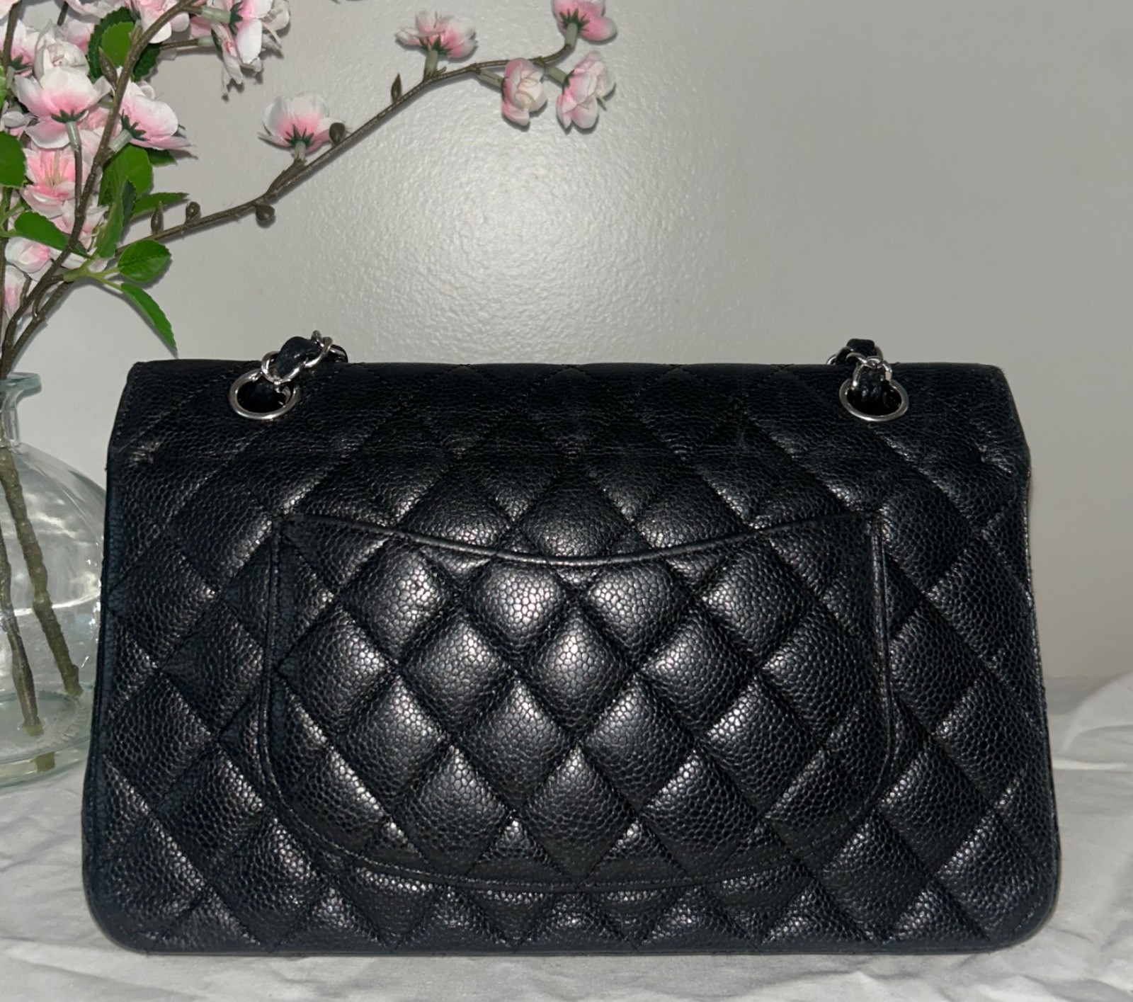 CHANEL Medium Classic Double Flap Caviar Quilted Handbag Black