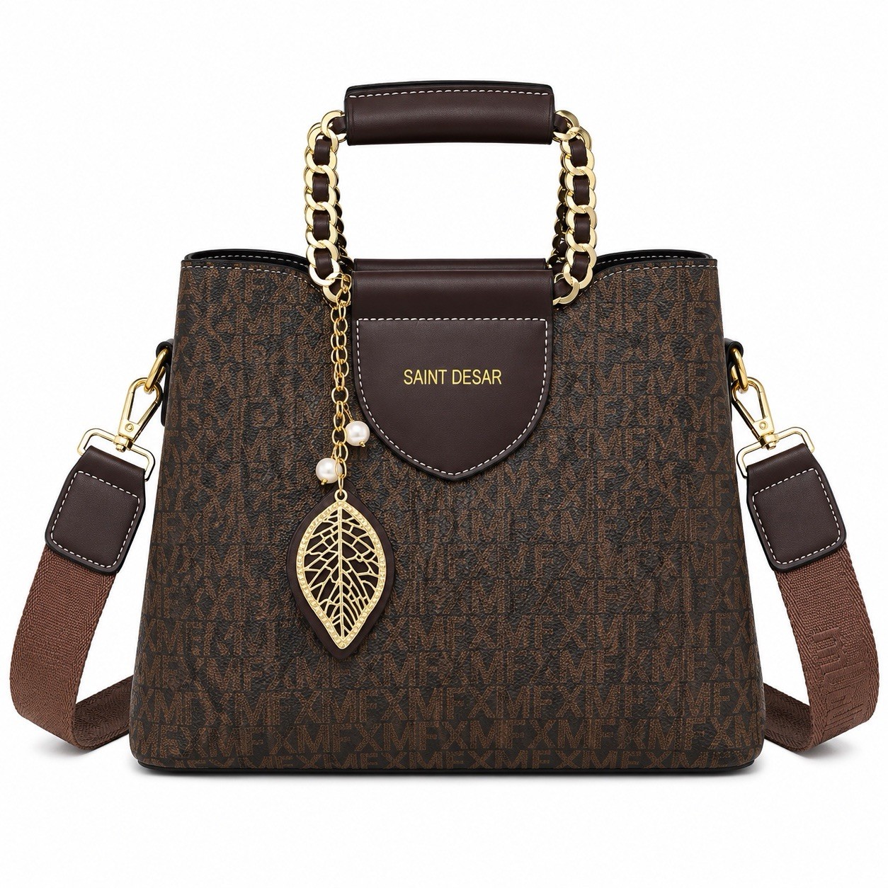 Women’s Brown Tote Handbag Crossbody Shoulder Bag 2 Straps Large Purse