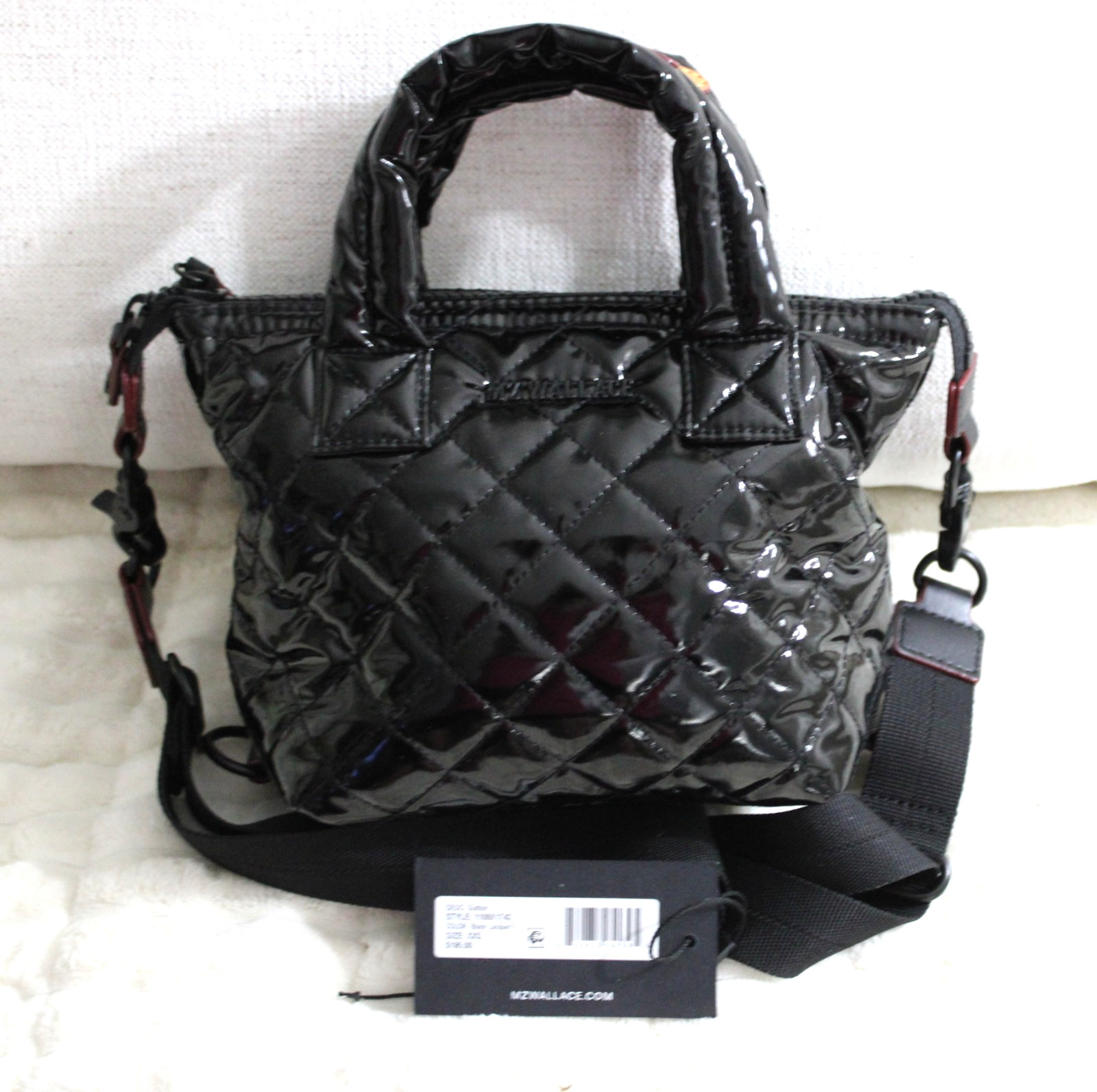 MZ Wallace Petite Mini Metro Tote Deluxe Black Lacquer Crossbody Bag Purse NWT