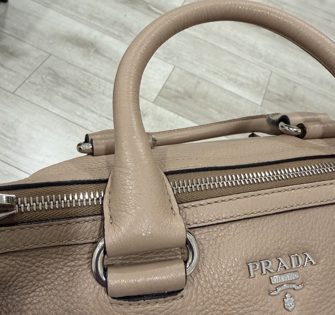 Prada Vitello Daino Light Brown Leather satchel Crossbody Hand bag