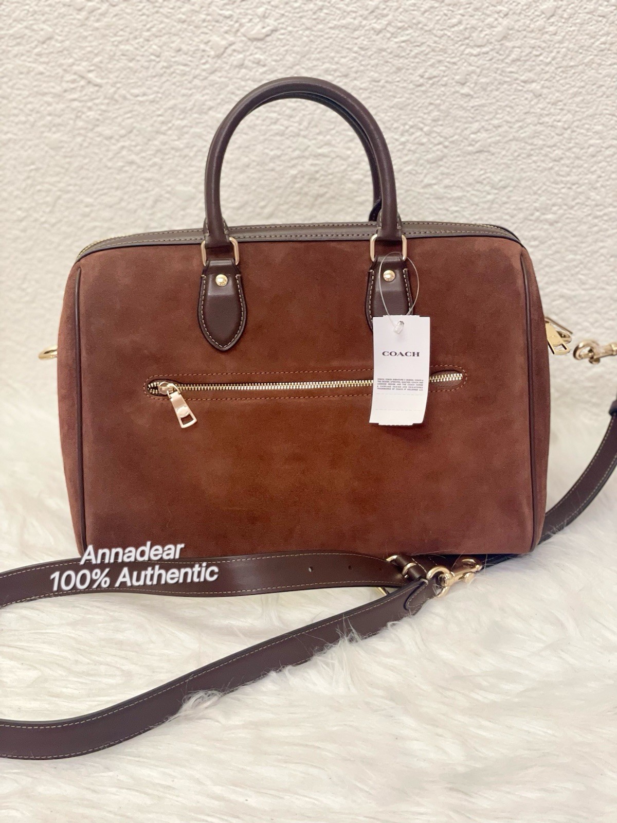 NWT Coach Rowan Suede Large Satchel Bag CCC79 Fall 2025 in Vintage Brown