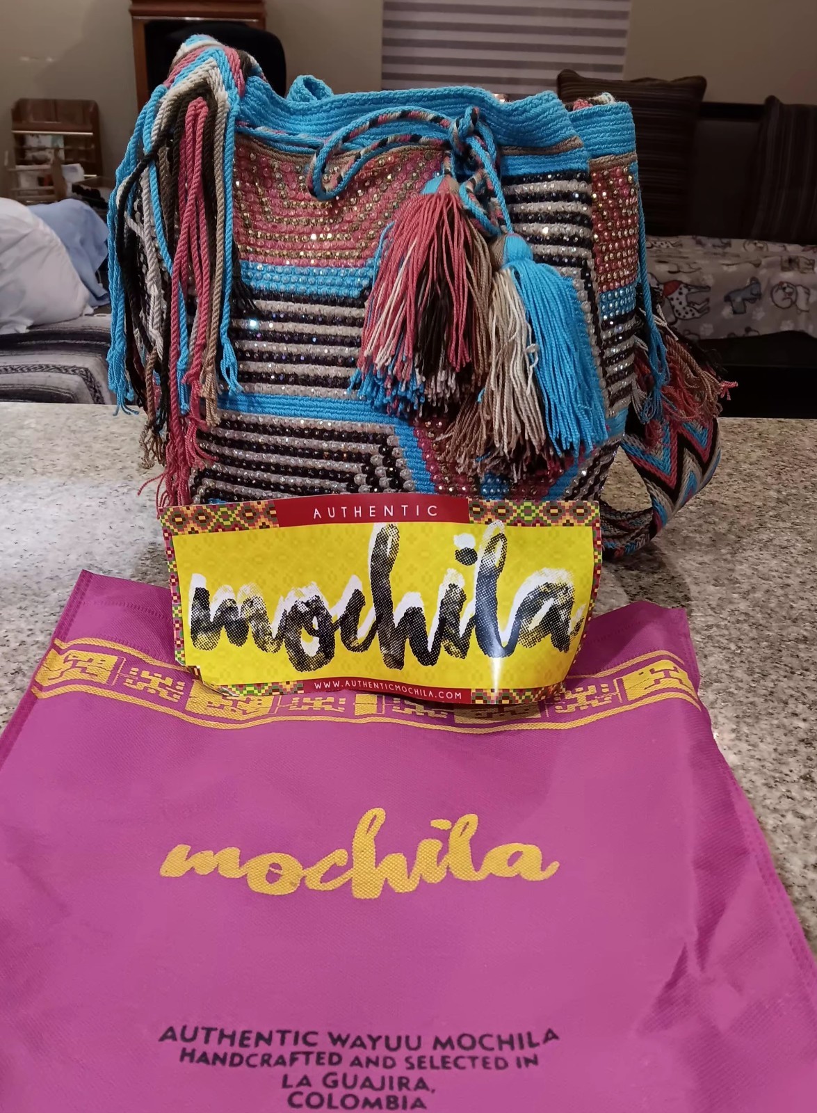 Mochila Wayuu Handmade Multicolor Beaded Tassel Crossbody Bag w/ Dust Bag