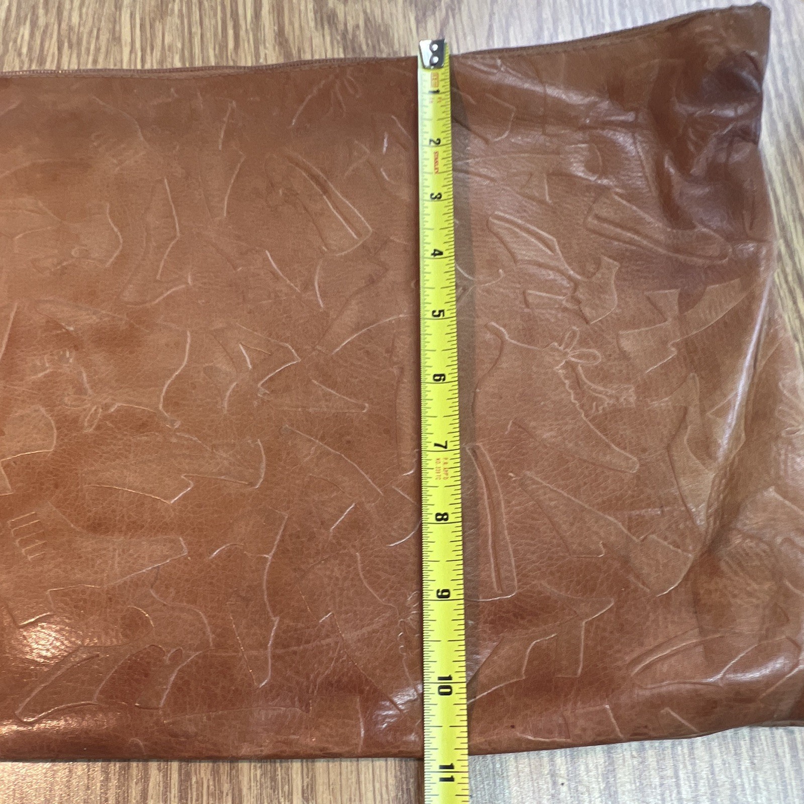 Kenneth Cole New York Brown Embossed Shoe Pattern Zip Clutch Wrist Strap