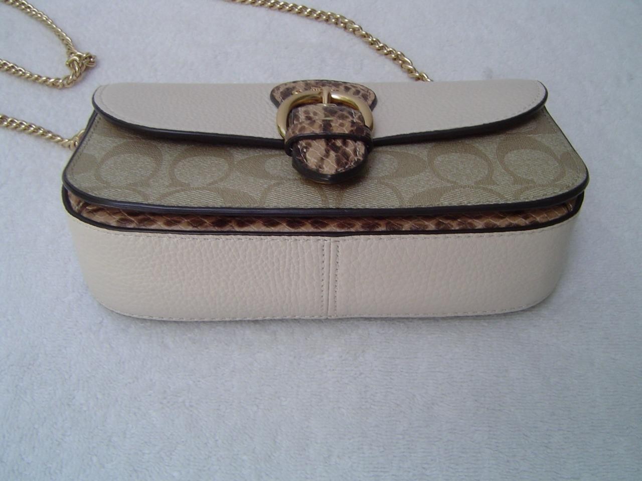 AUTHENTIC COACH KLEO LIGHT KHAKI SIGNATURE AND LEATHER CROSSBODY #CA441 EUC/LN
