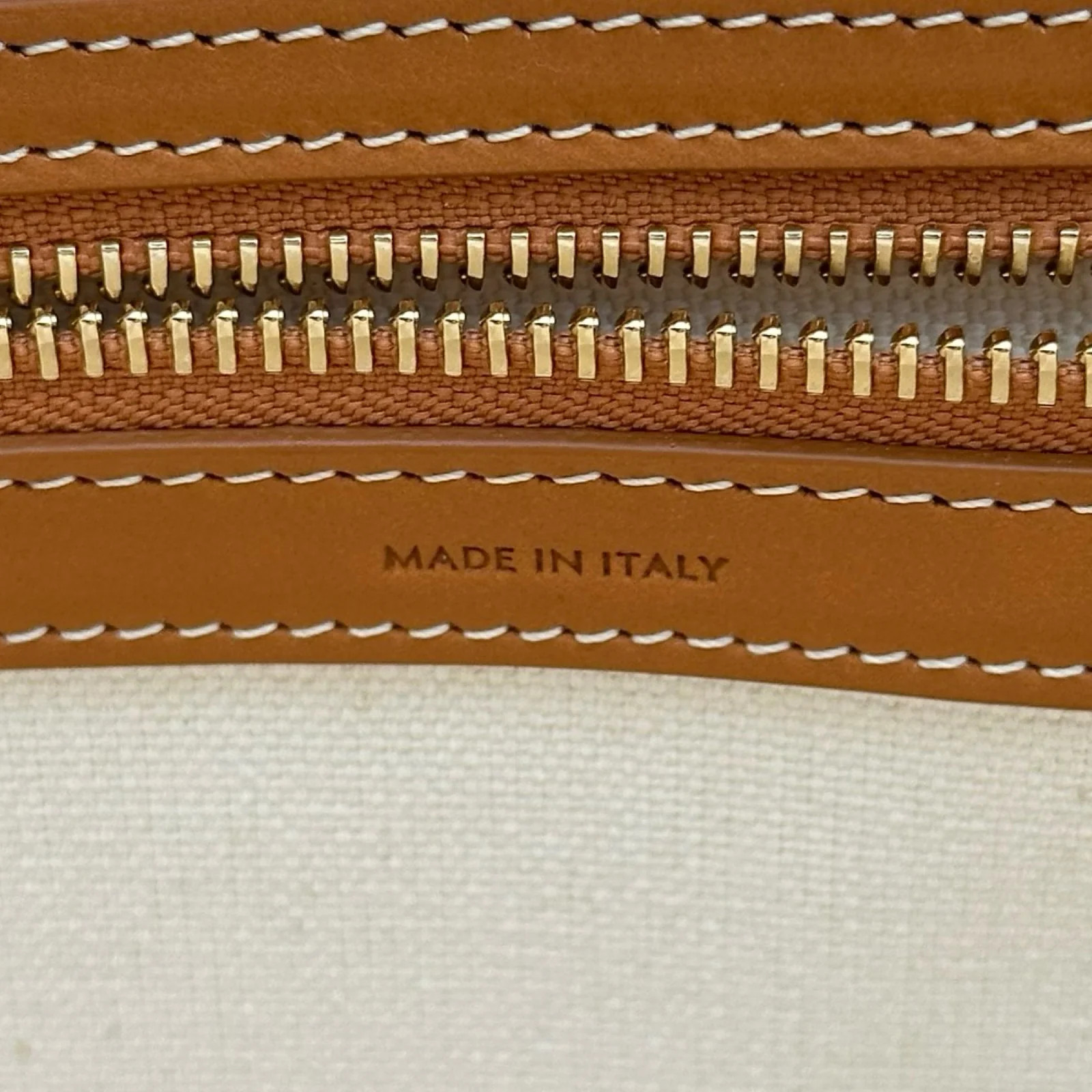 CELINE Horizontal Cabas Ivory / Brown Canvas Tote #OKB7115