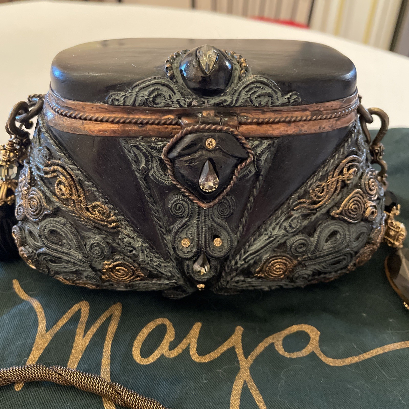 VTG Maya Evangelista Embellished Resin Art Shoulder Purse Braided Beaded Strap