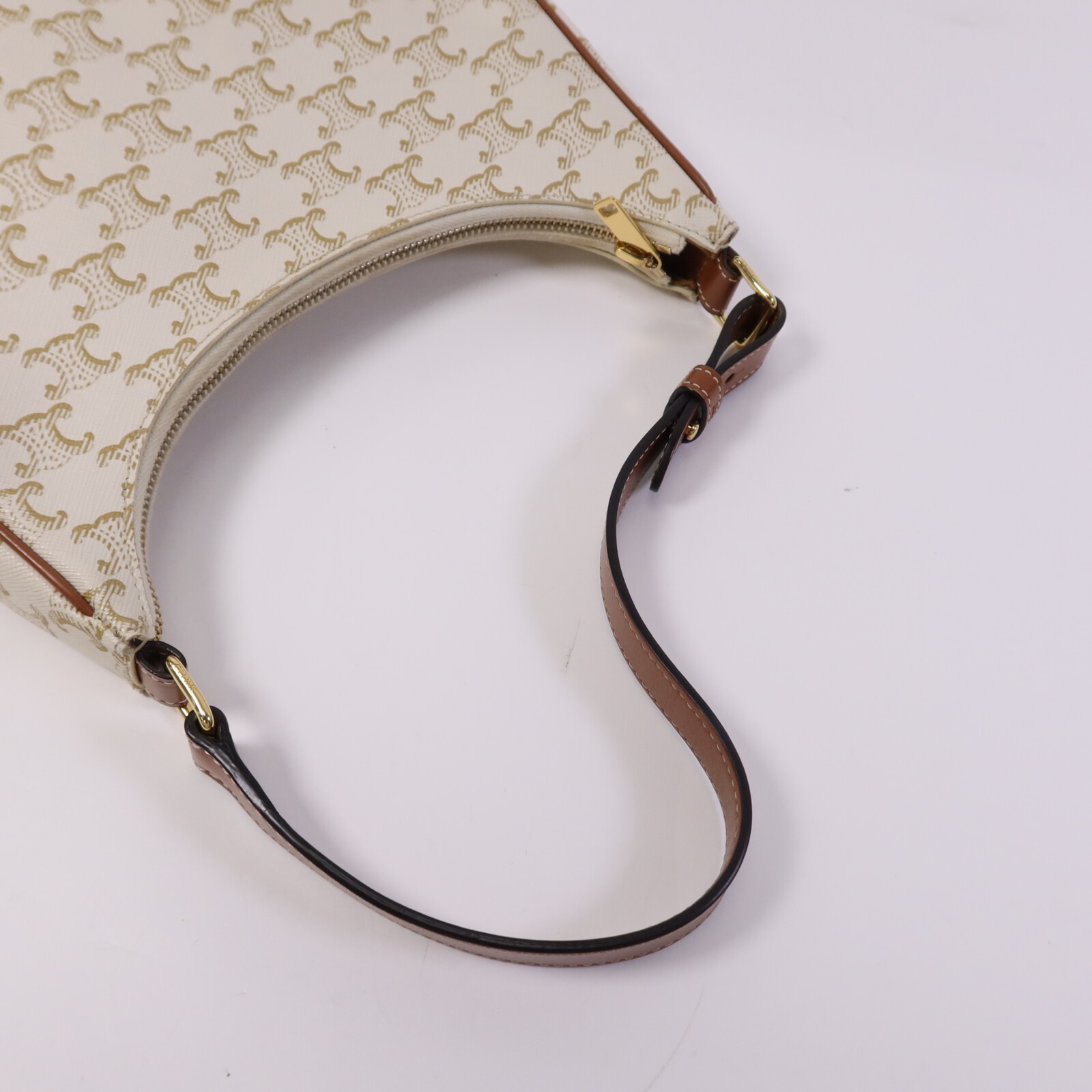 CELINE GHW Ava Shoulder Bag Coated Canvas White