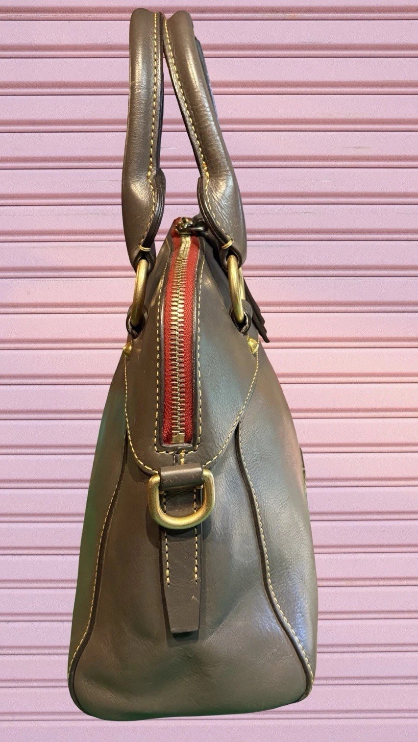 Dooney Bourke Elephant Gray Cameron Florentine Vacchetta Leather Satchel Bag