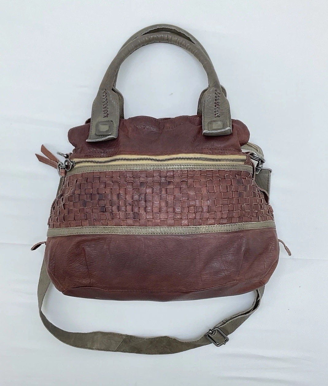 TYOULIP SISTERS women’s Vintage Leather Handbag Featuring Woven Texture EX.CON