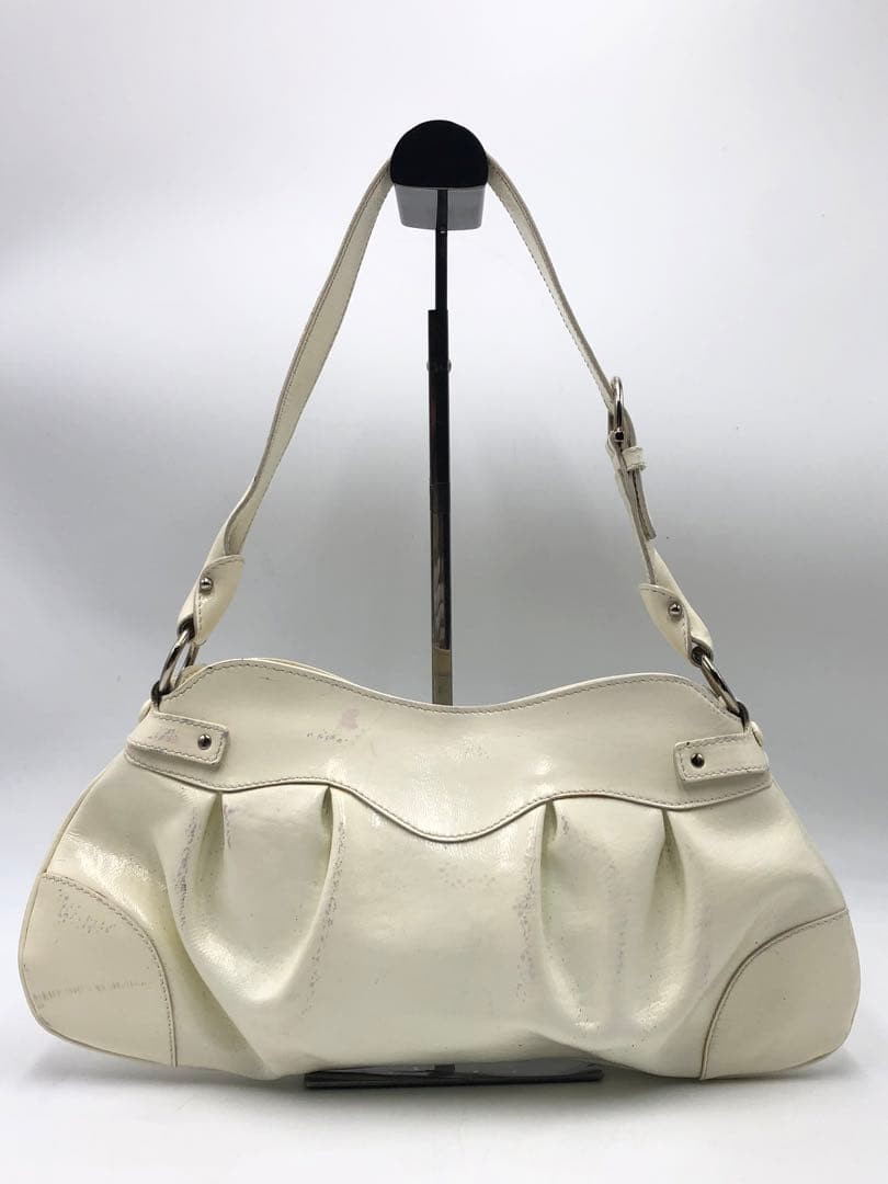 Salvatore Ferragamo Handbag Leather White Gancini Silver Hardware Condition Used