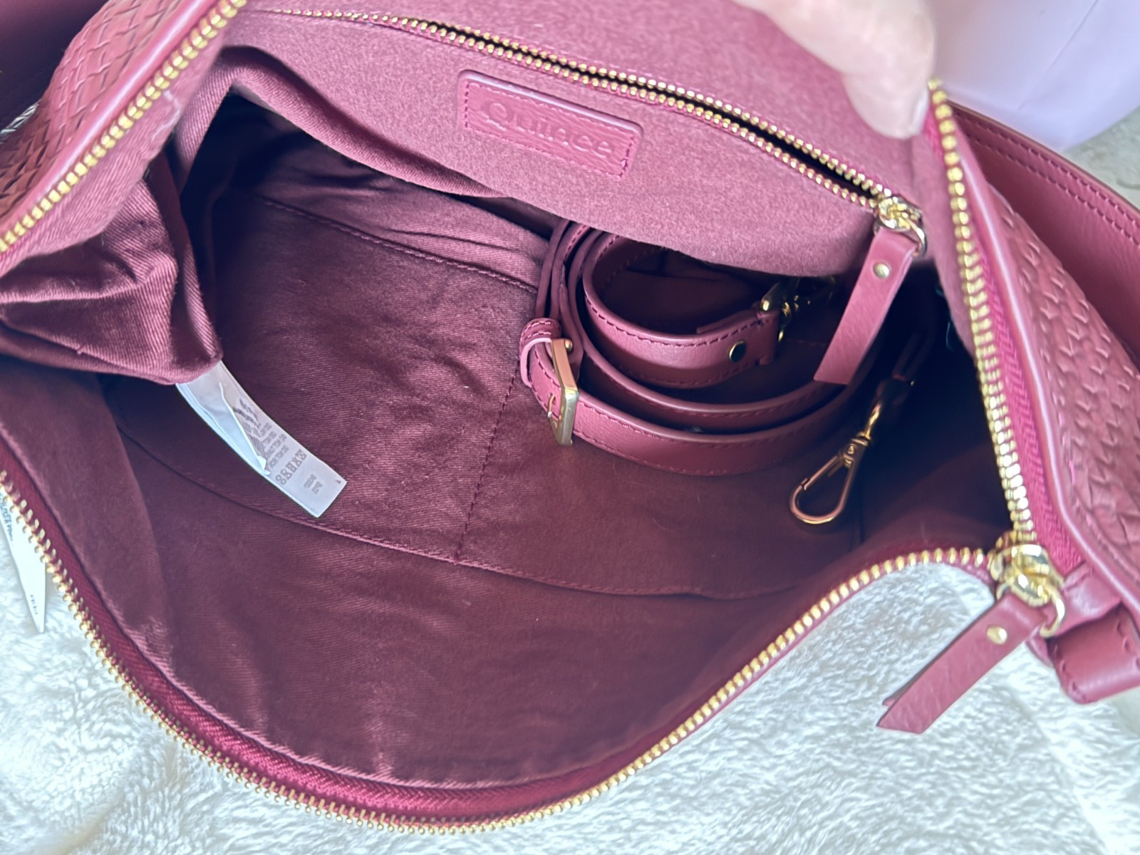 Quince Sloane Handwoven Shoulder Bag Merlot NWT Italian Leather