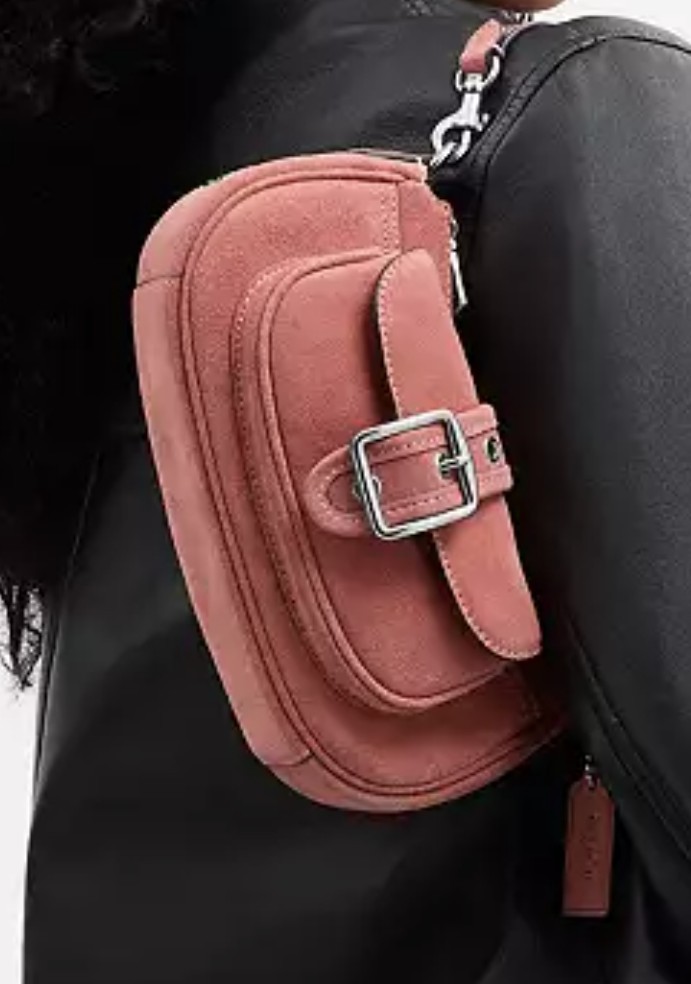 Coach Pink/Salmon Ashton Mini Suede Shoulder/ Crossbody, Silver 2025 CDB12, NWOT