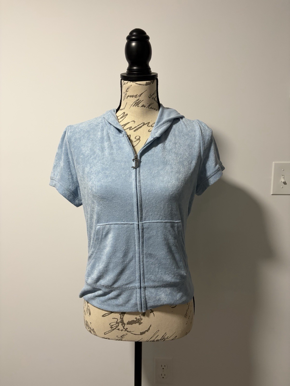 Light Blue Juicy Couture Terry Short Sleeve Hoodie Size Small NWT