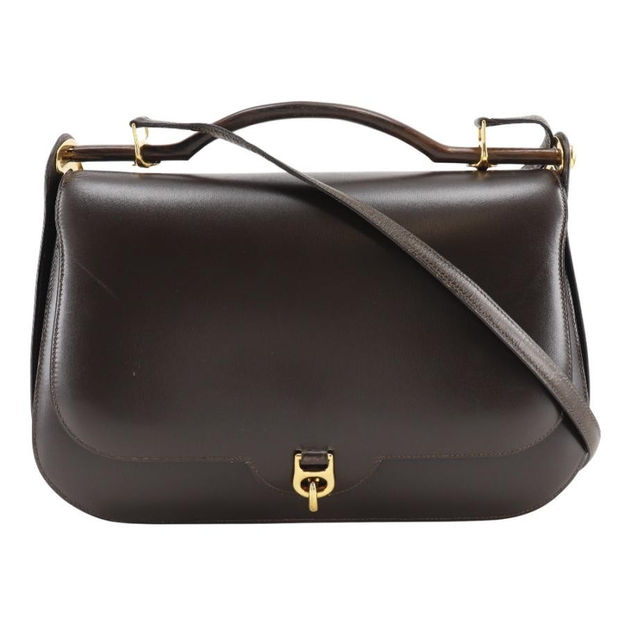 Hermes Vintage 2Way Shoulder Bag Handbag Brown Box Calf Leather Gold Hardware 99