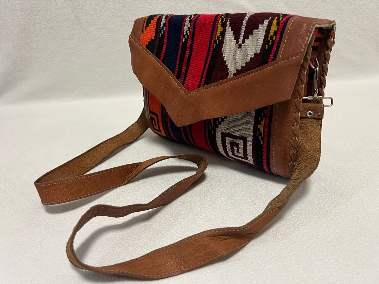 Moroccan leather Women Tote Bag with Suzani Rustic Boho style