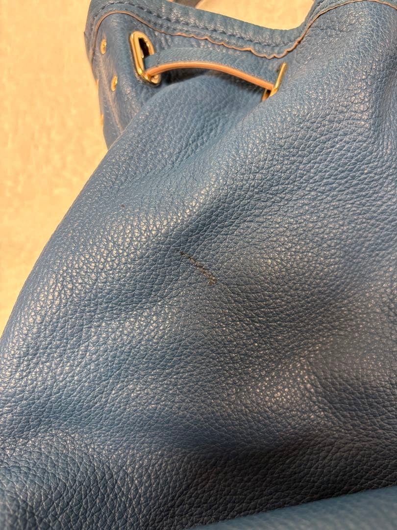 COACH Leather Shoulder Bag Drawstring Type Blue Navy