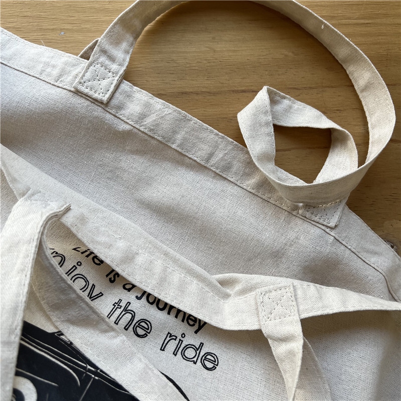 Clearance 55% OFF Black Car 100% Canvas Cotton Beige Double Handle Tote Bag L