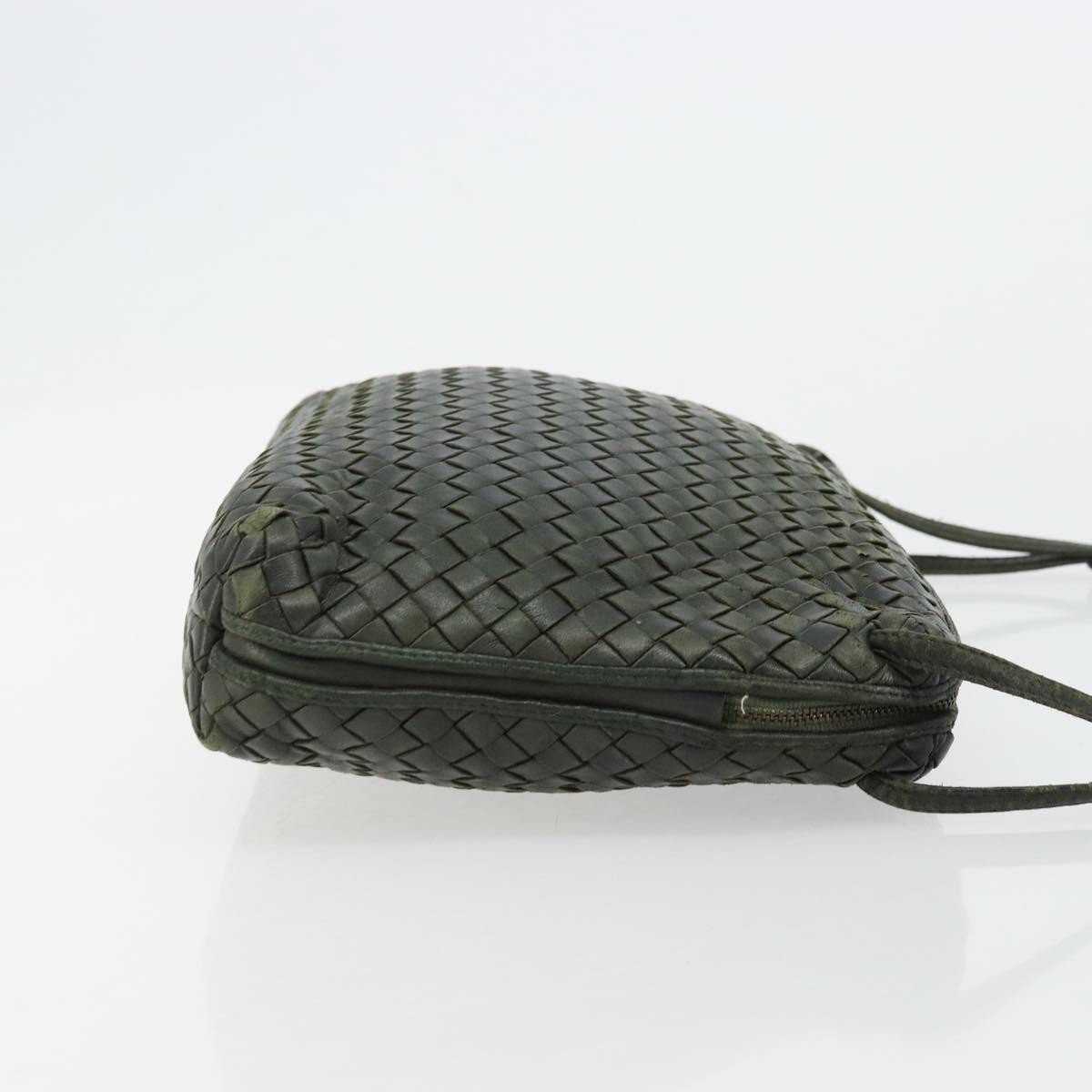 BOTTEGA VENETA INTRECCIATO Shoulder Bag Leather Green Gold Auth ep14556