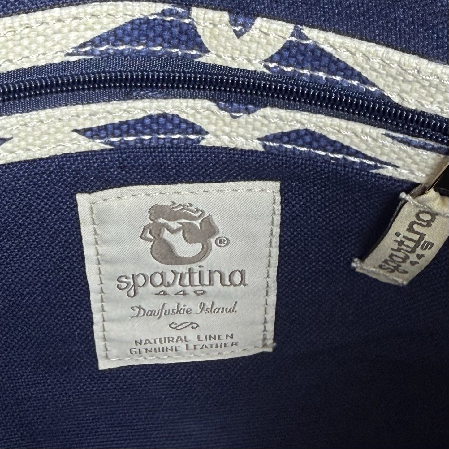 Spartina 449 Tybrisa Linen & Leather Cream Navy Crossbody Geometric Print Bag