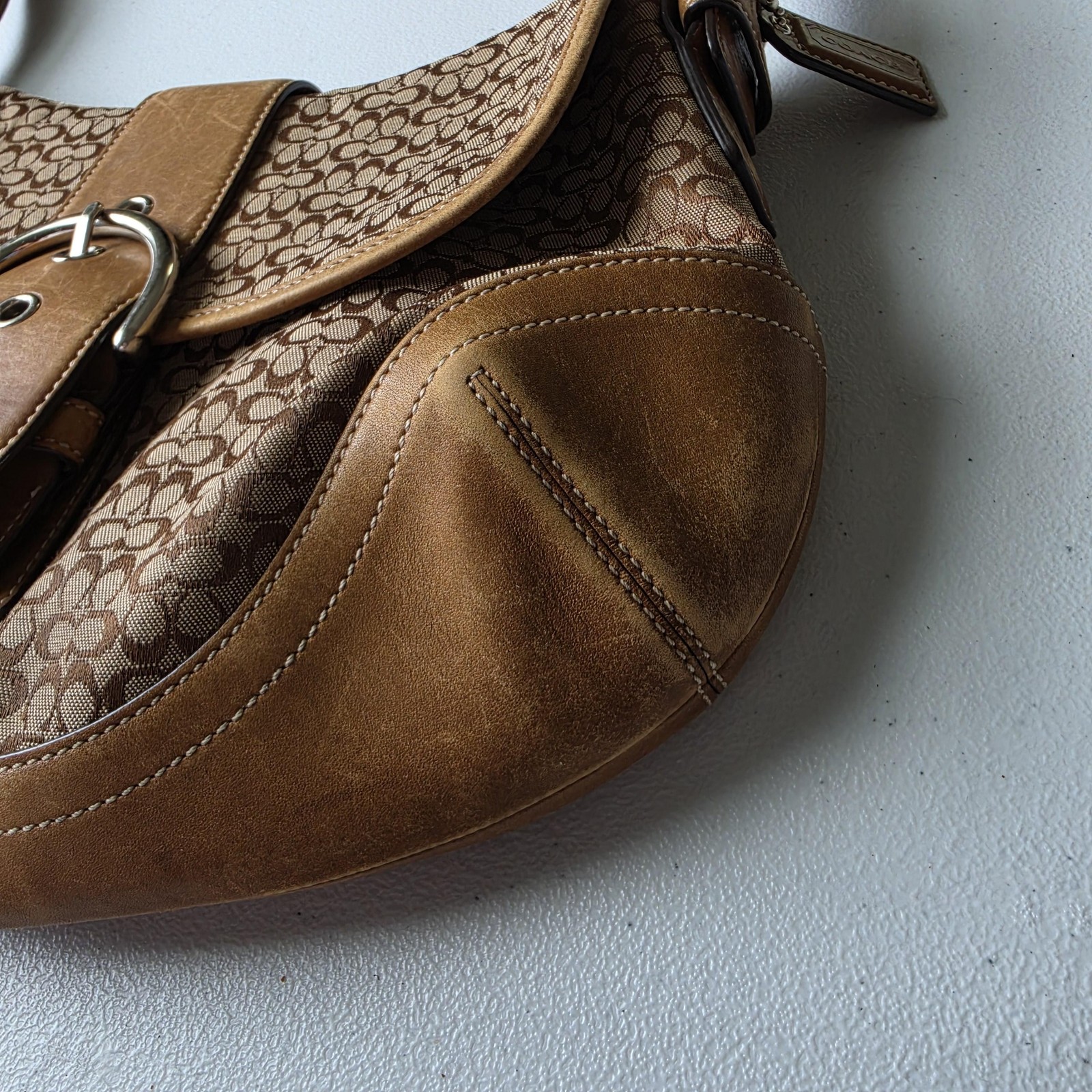 Vintage Coach Signature Soho Bag 6808 Medium Brown Canvas CC Leather Shoulder