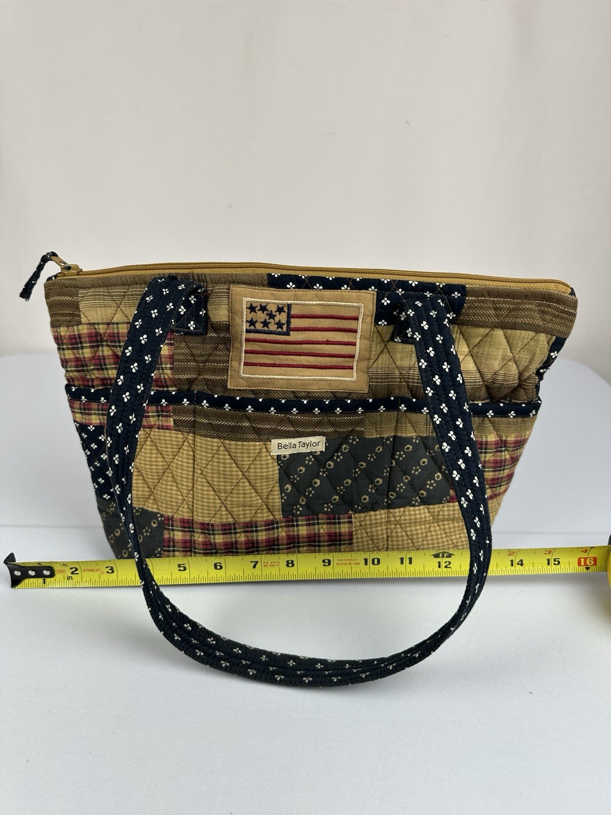 Bella Taylor Quilted Patchwork Shoulder Handbag American Flag Detail