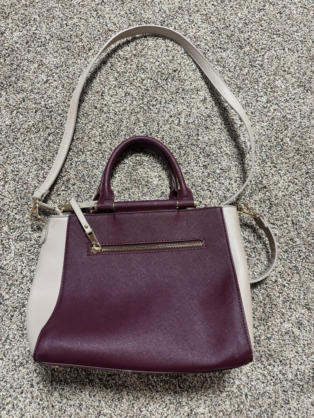 Colorblock Two Tone Burgundy/Cream Shoulder Strap or Handbag multi pocket