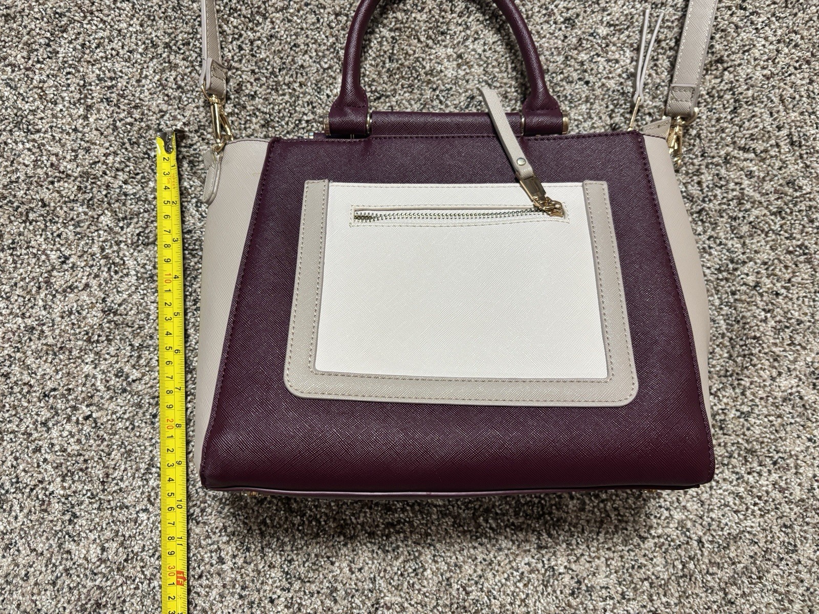 Colorblock Two Tone Burgundy/Cream Shoulder Strap or Handbag multi pocket