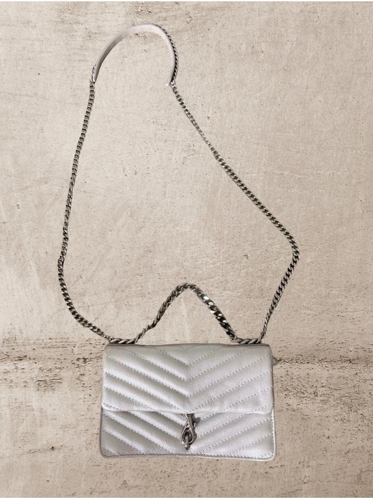Rebecca Minkoff Silver Quilted Crossbody Shoulder Bag Purse Chain Stap