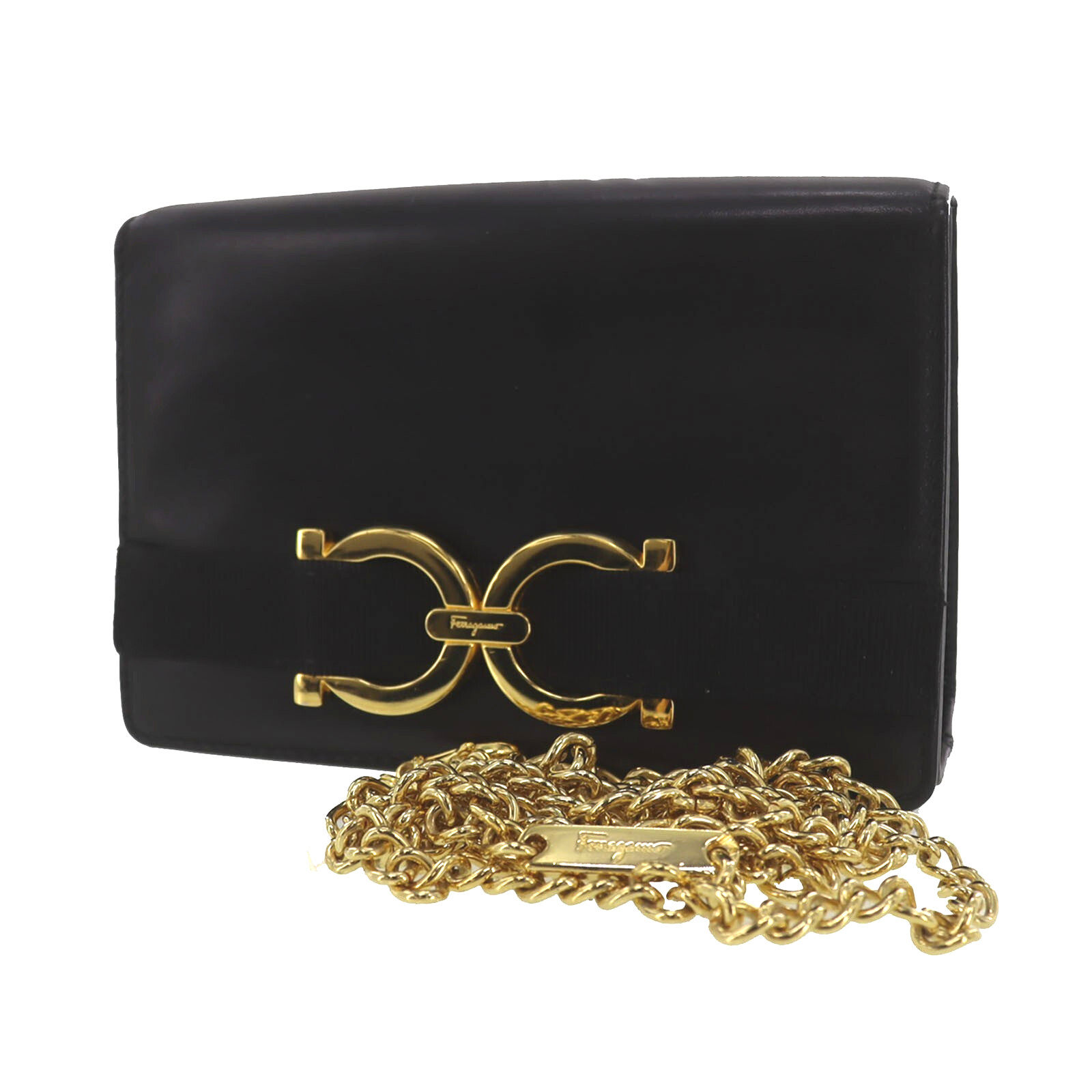Salvatore Ferragamo Gancini Used Mini Chain Shoulder Bag Black Leather #AH228 A
