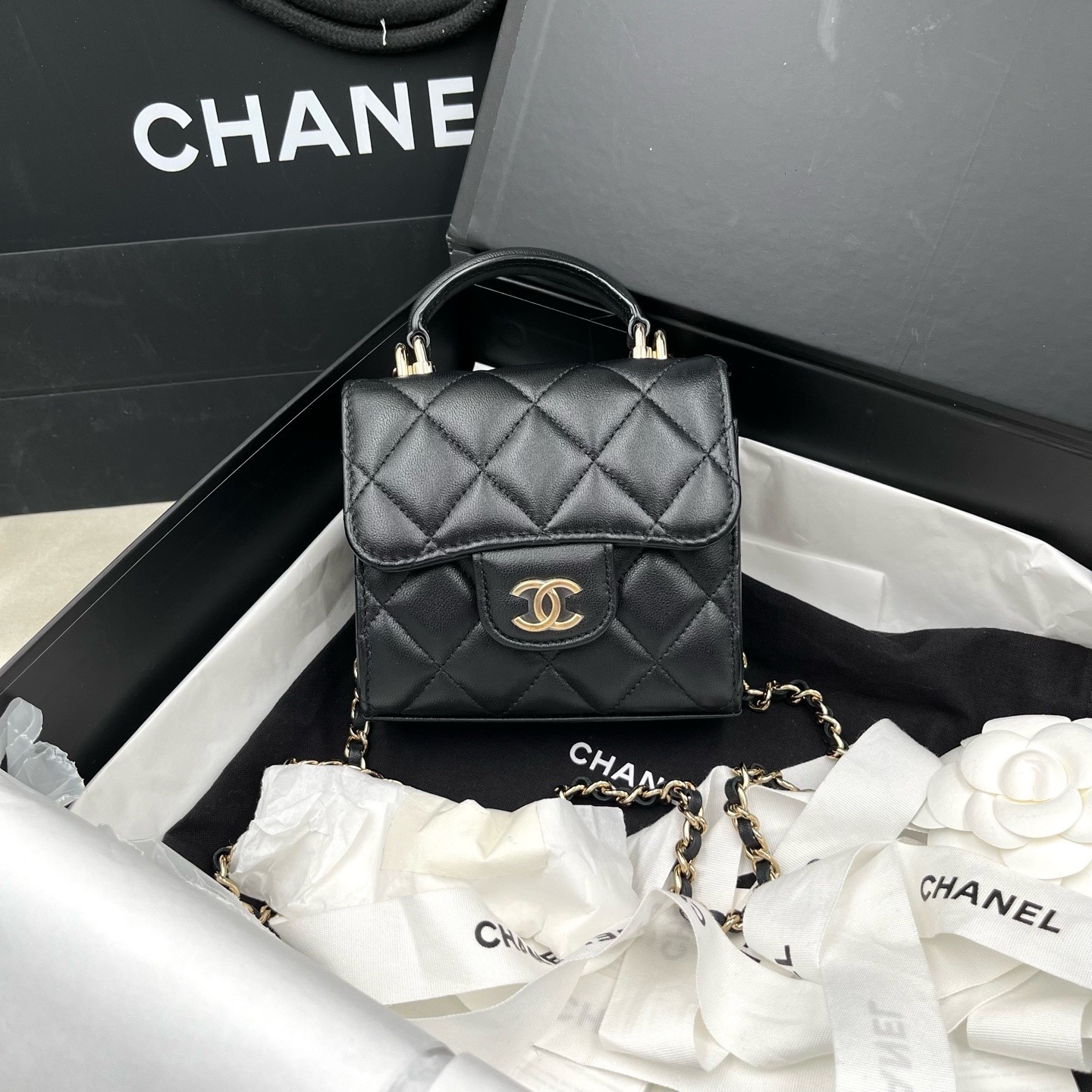 Chanel 22P Quilted Handled Flap BagInterwoven Leather Chain with Interior Mirror