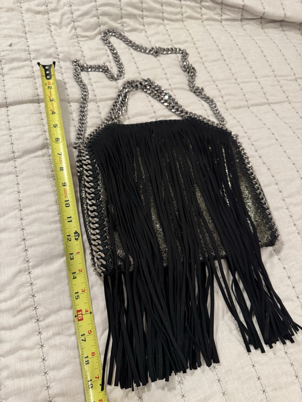 Stella McCartney Falabella Fringe Chain Shoulder Bag Black Auth