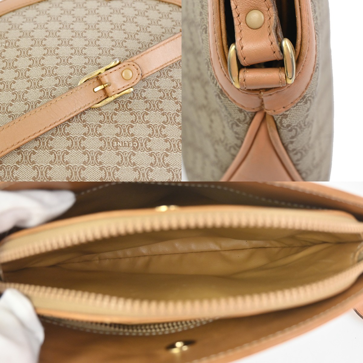 CELINE Macadam Pattern Crossbody Shoulder Bag PVC Leather Brown Italy 62KC868