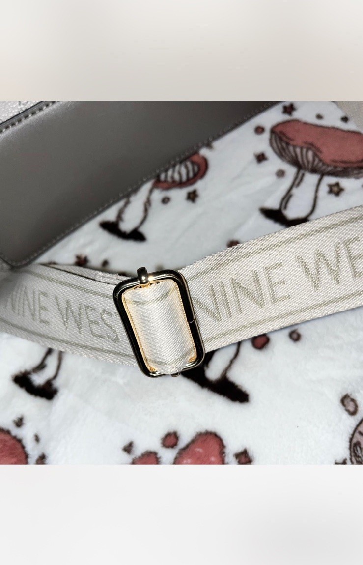 Nine West Gray Beige Geometric Pattern Shoulder Bag with Logo Clasp