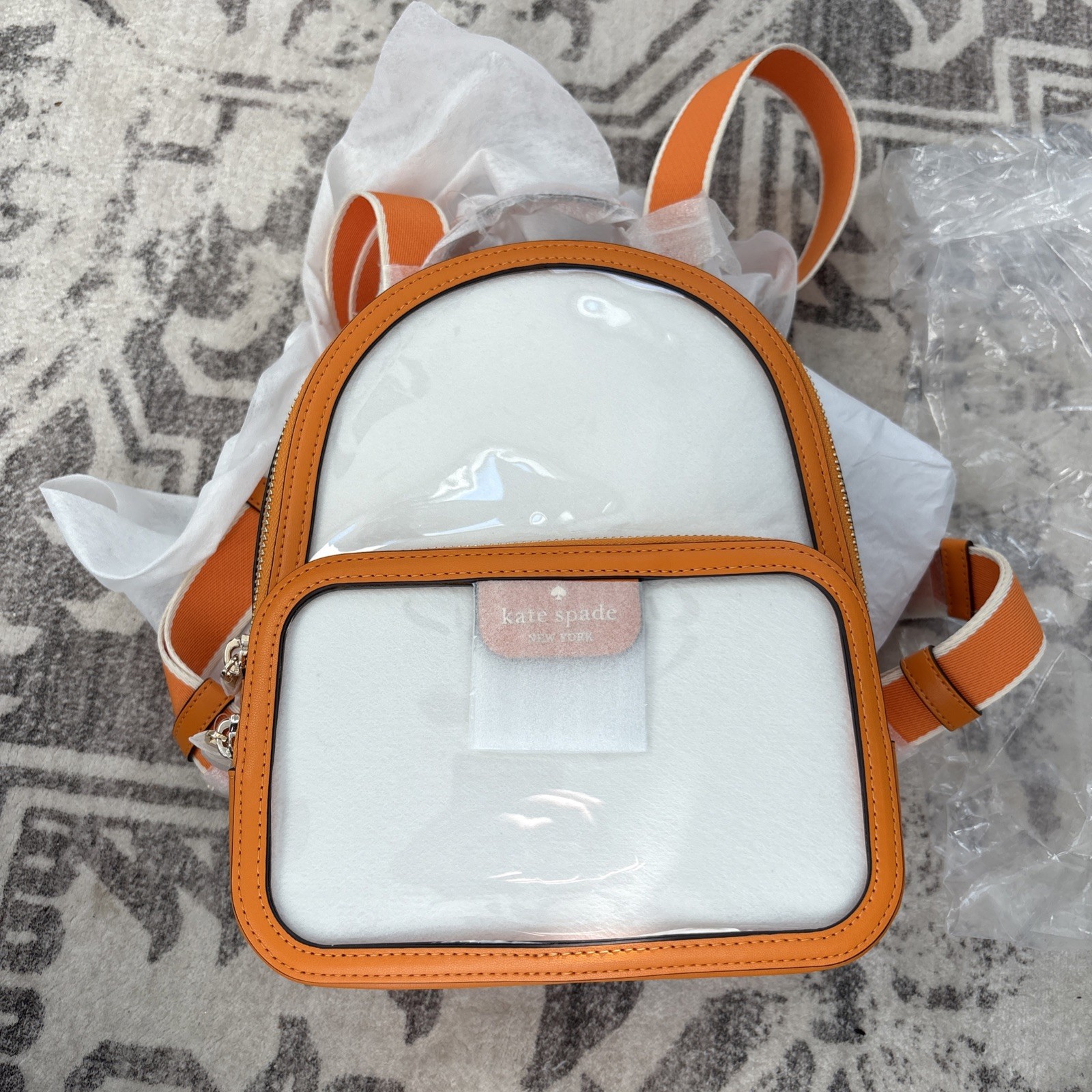 Kate Spade Clare See Through Mini Dome Backpack Purse – Orange NWT