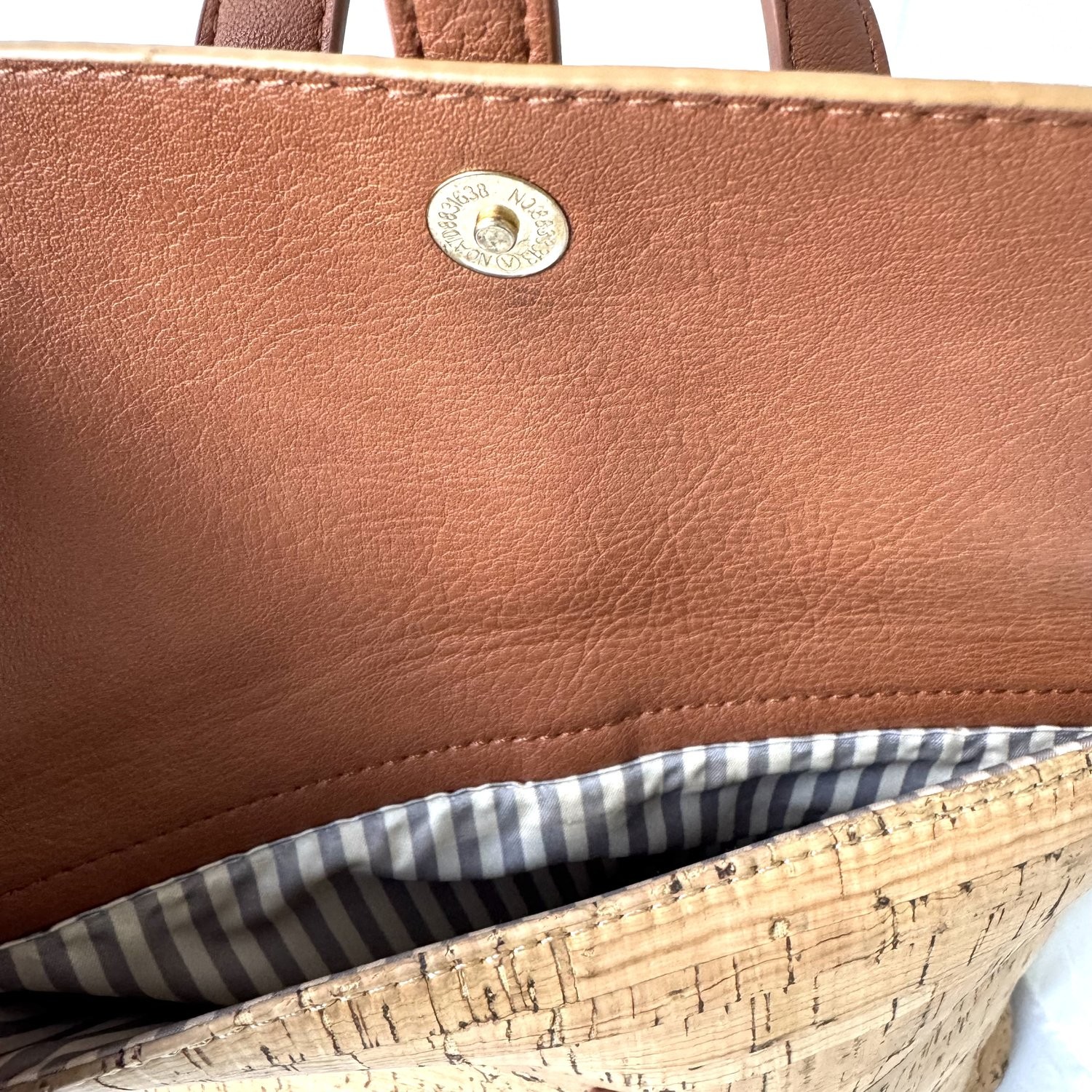 Miztique Women’s Cork Backpack Purse Natural Vegan Leather Brown Trim Medium