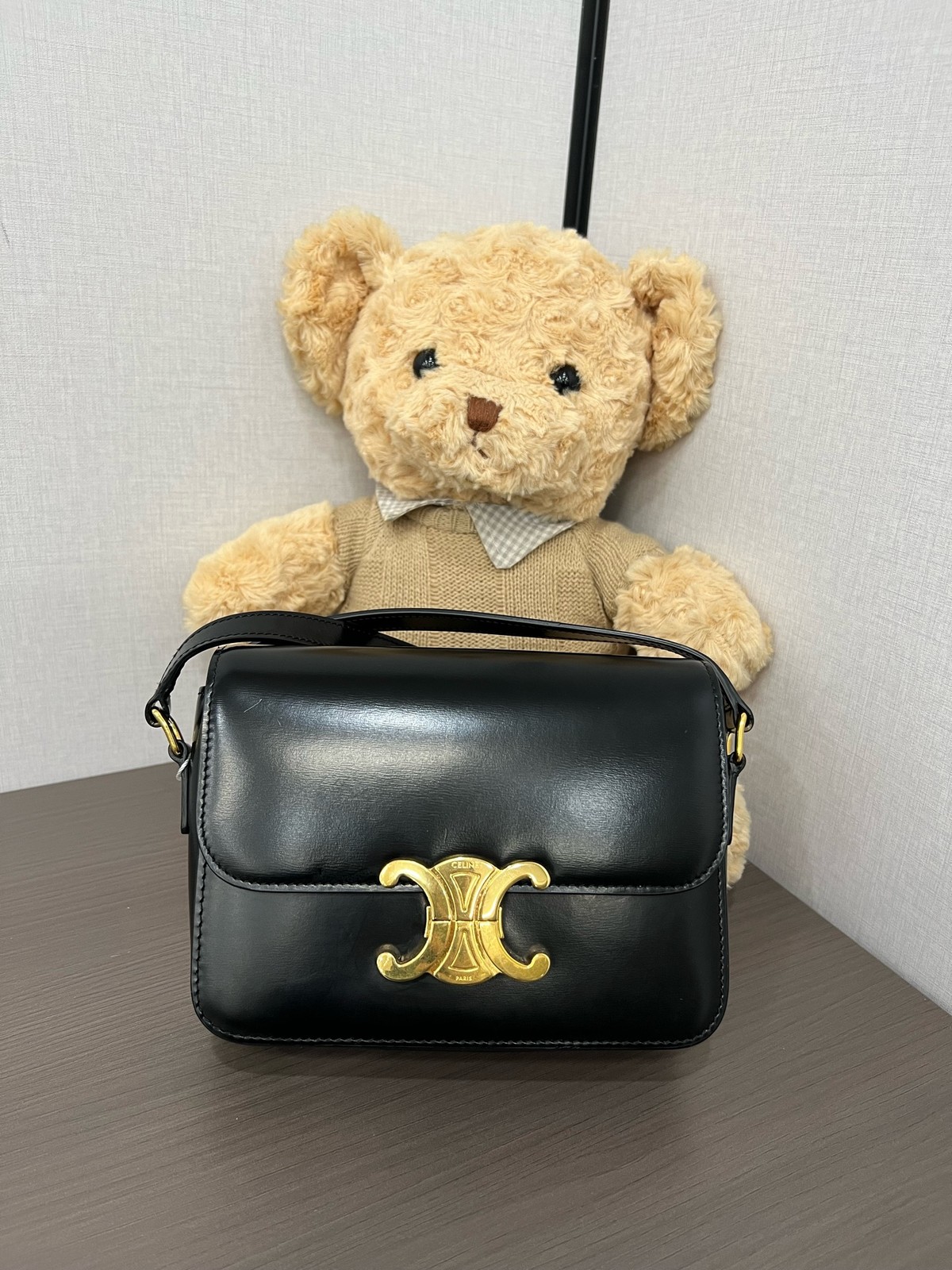 Celine Triomphe Small Black Shiny Calfskin Crossbody Top Handle Bag Duty Paid