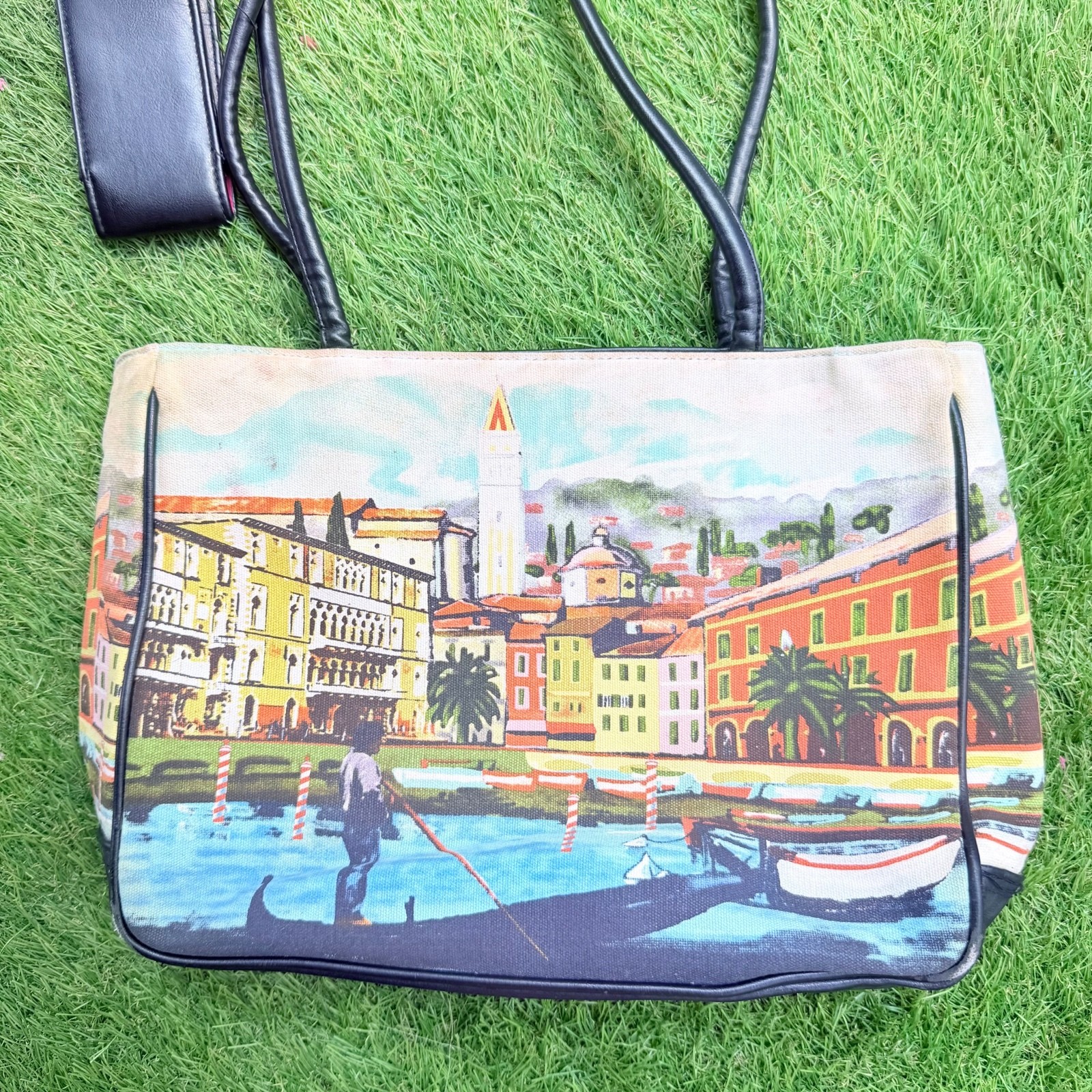 Y2K Vintage Venice Italy Gondola water canal scenic print design tote bag