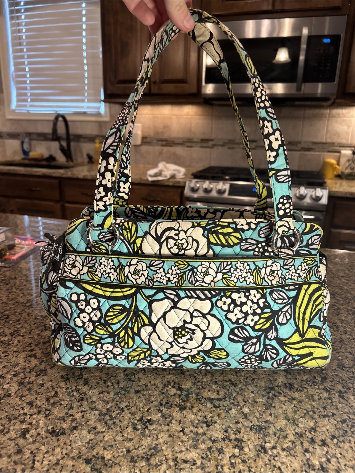 Vera Bradley Island Blooms Shoulder Bag Blue Green White Floral Approx 13”W X 8”