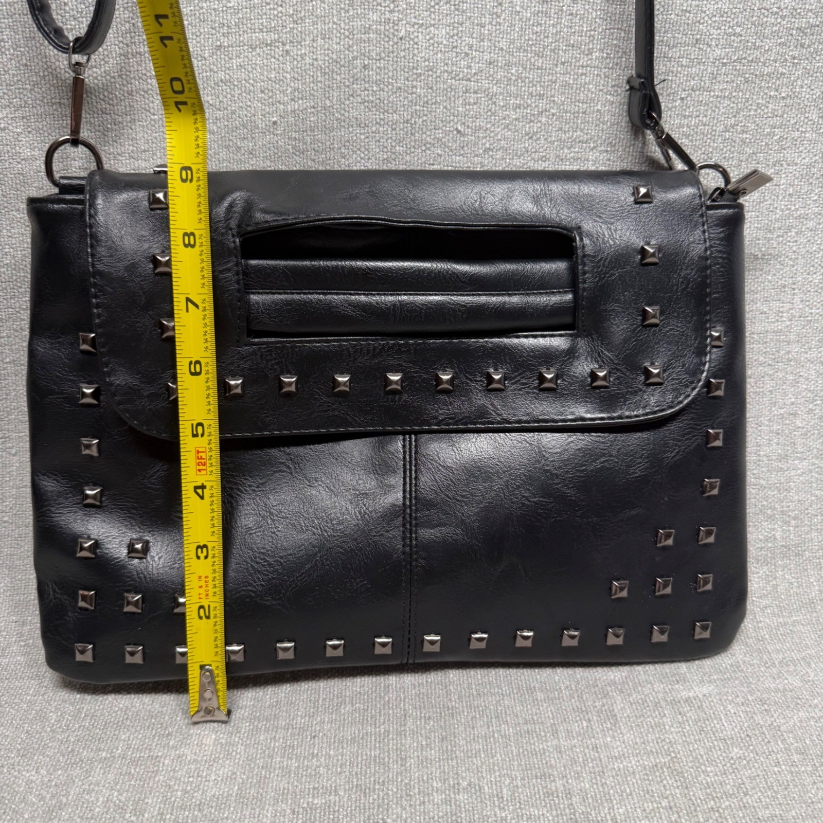 Black Faux Leather Studded Crossbody Bag Clutch Purse Punk Rock Goth Edgy Medium