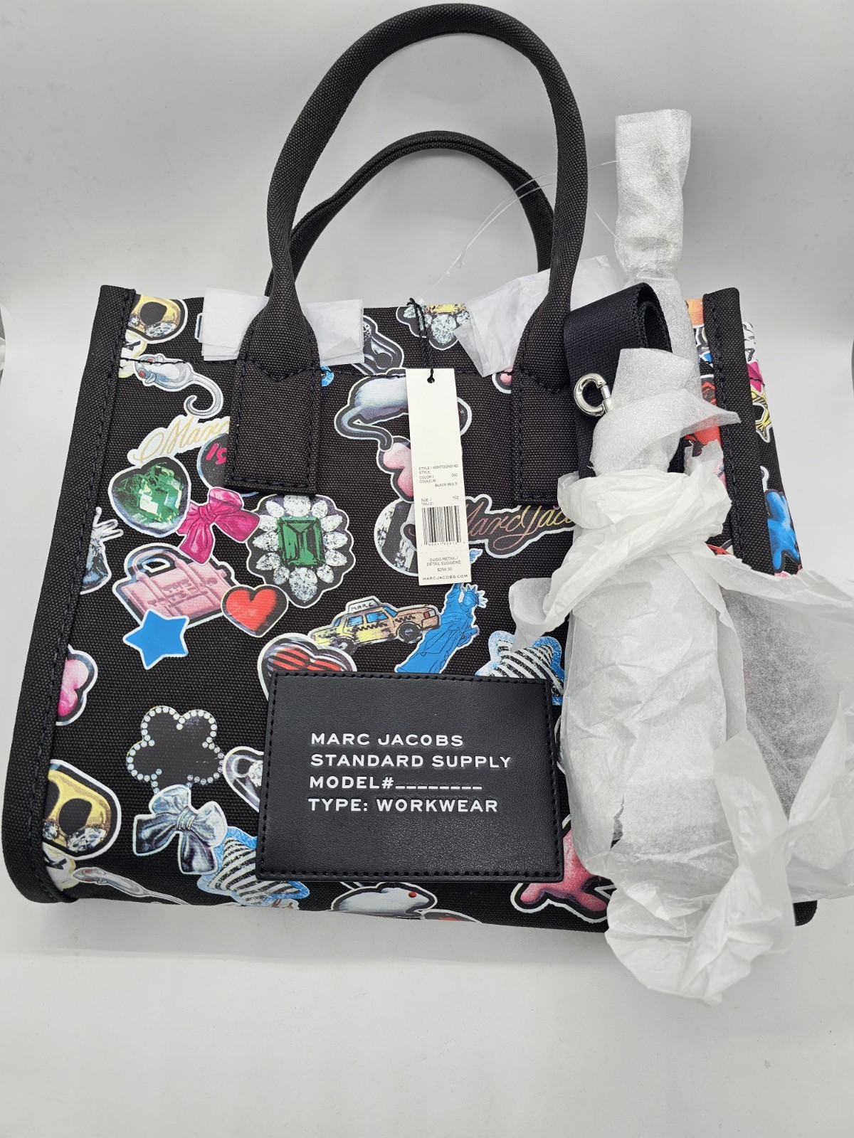 Marc Jacobs Sticker Print Canvas Tote Black Limited Edition New JL026049