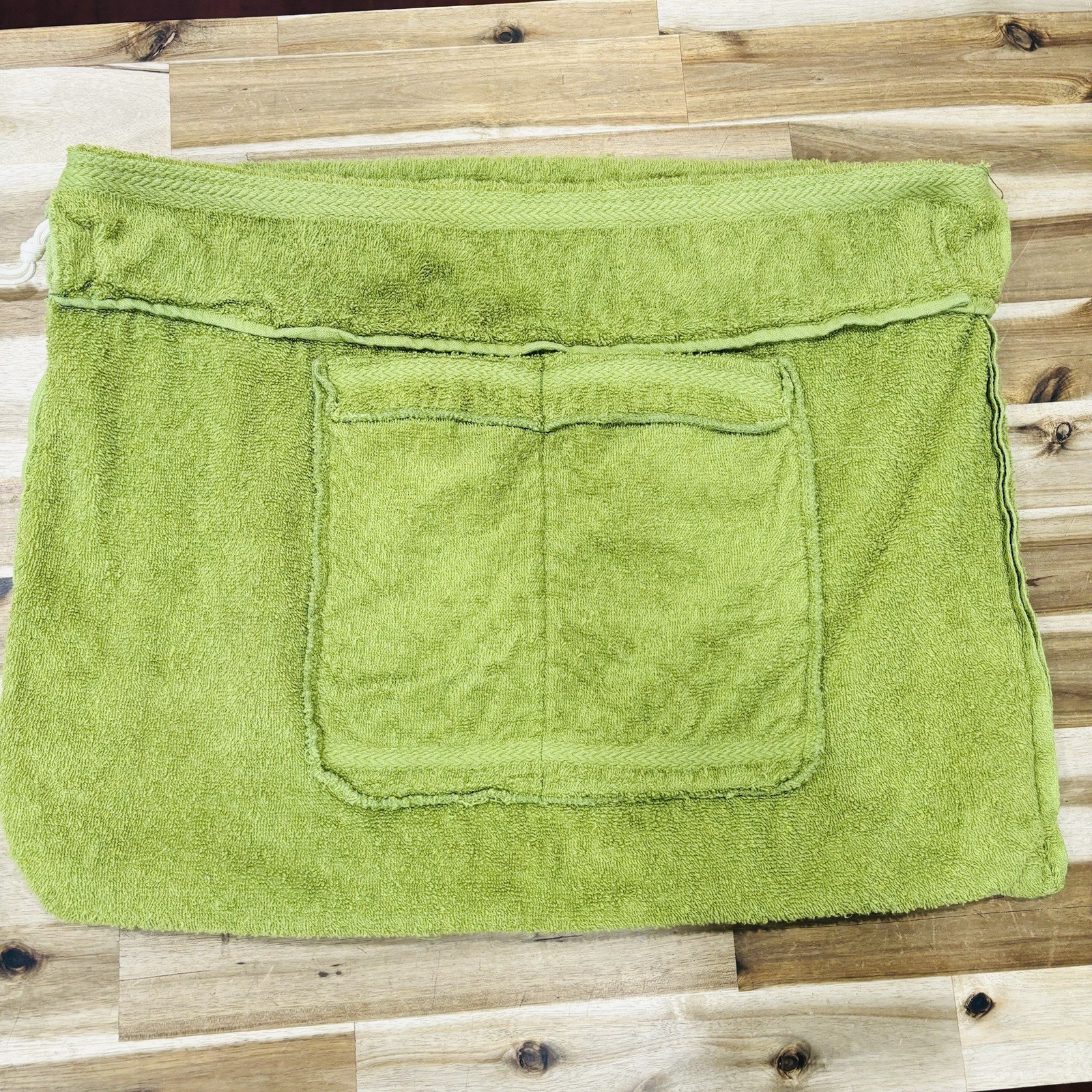 Terry Cloth Towel Home Made Tote Beach Drawstring Bag Vintage 80s 90s Green