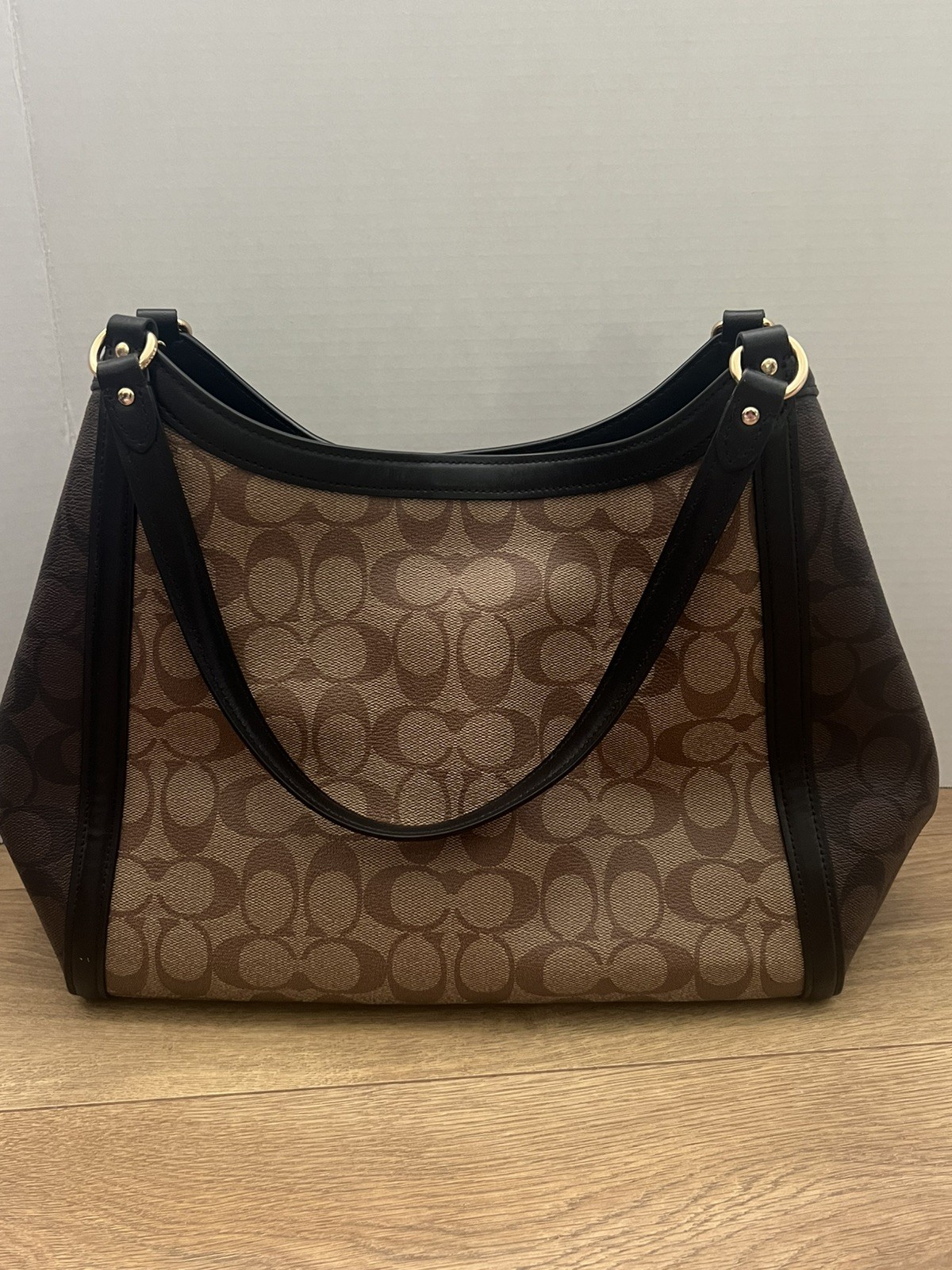 COACH KRISTY Shoulder Bag Blocked Signature Khaki Brown Canvas C6831