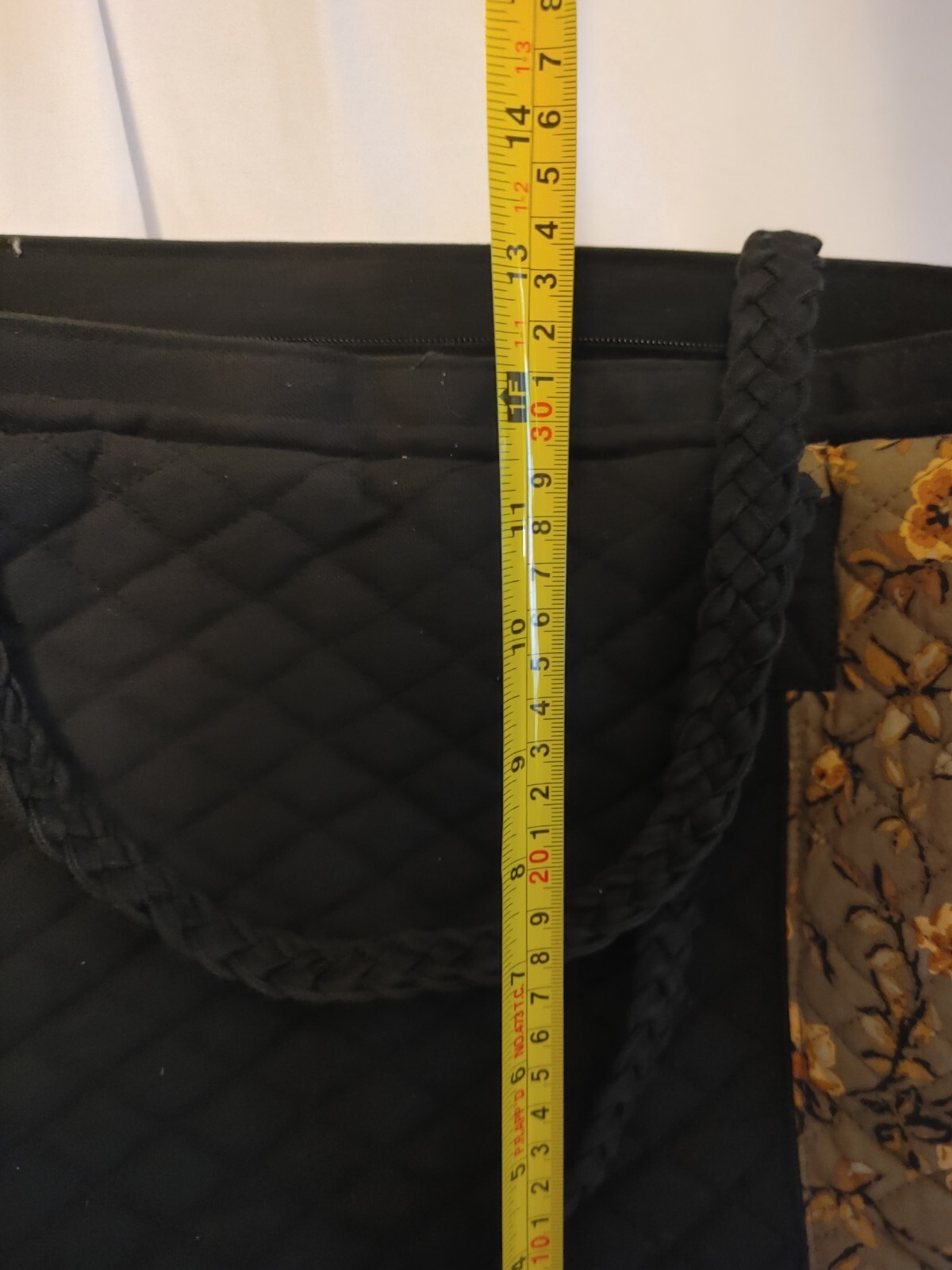Longaberger Zip Tote Bag Quilted Black Khaki Floral 2007 18 Inch